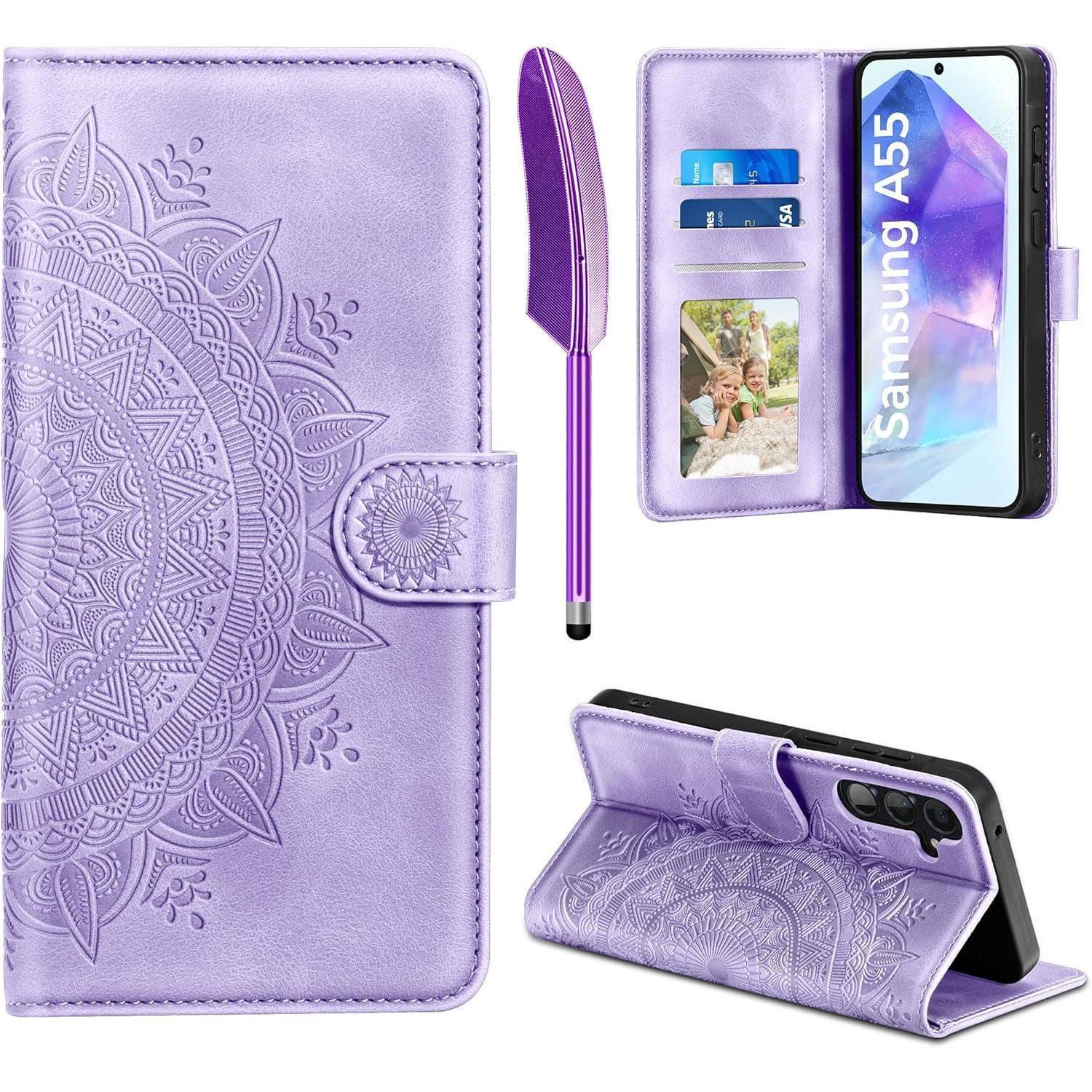 Easdnb Samsung Galaxy A55 5g Leder Flip Wallet Handyhülle Hellviolett