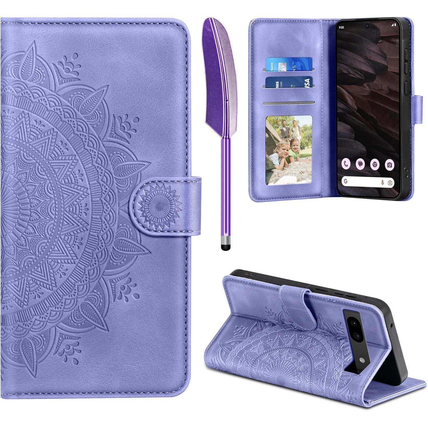 Lederhülle Google Pixel 7a Handyhülle Flip Wallet Magnet Standfunktion Lila