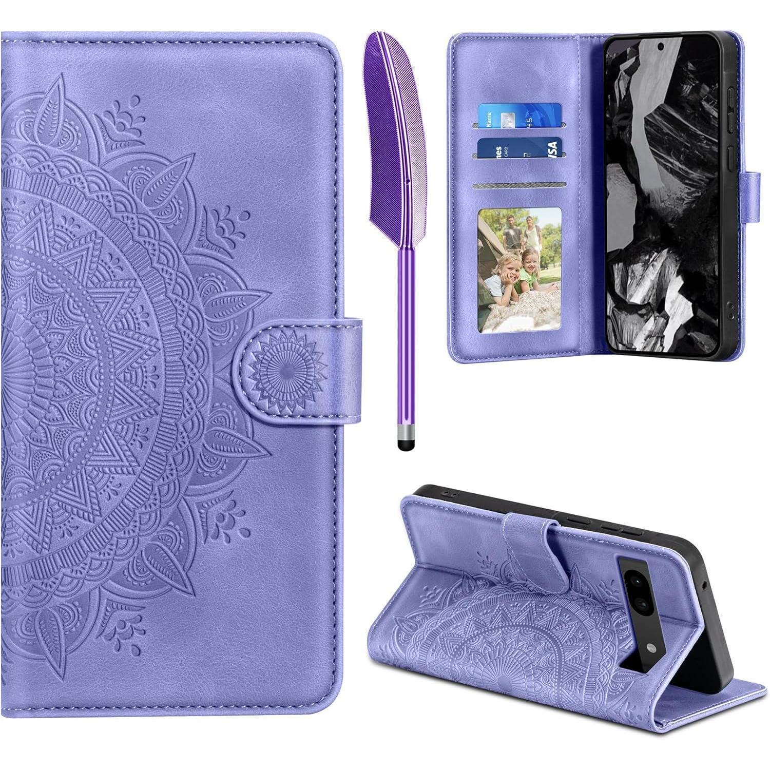 Easdnb Google Pixel 8a Leder Flip Wallet Hülle Lila