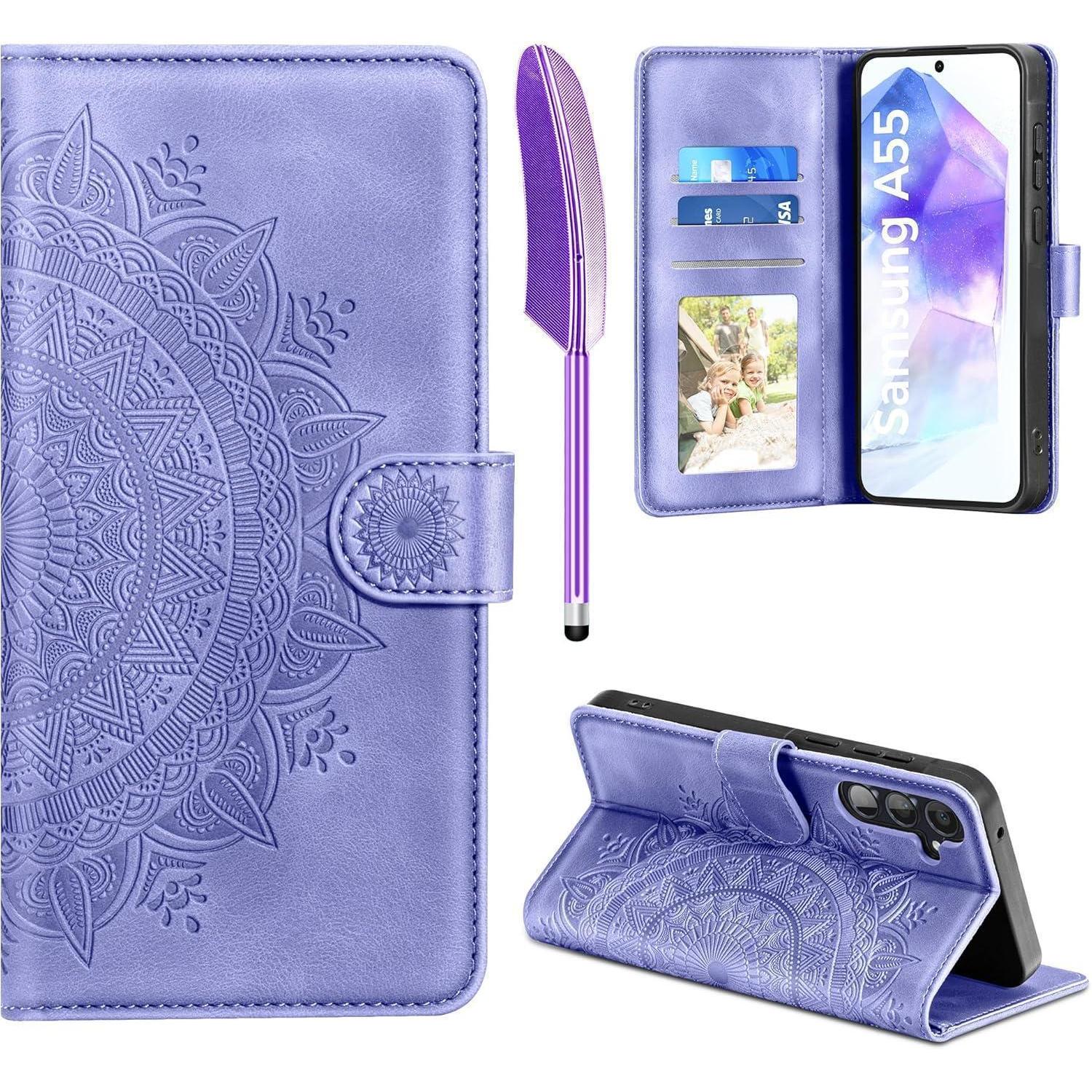 Lederhülle Samsung Galaxy A55 5g Flip Wallet Standfunktion Prägung Lila