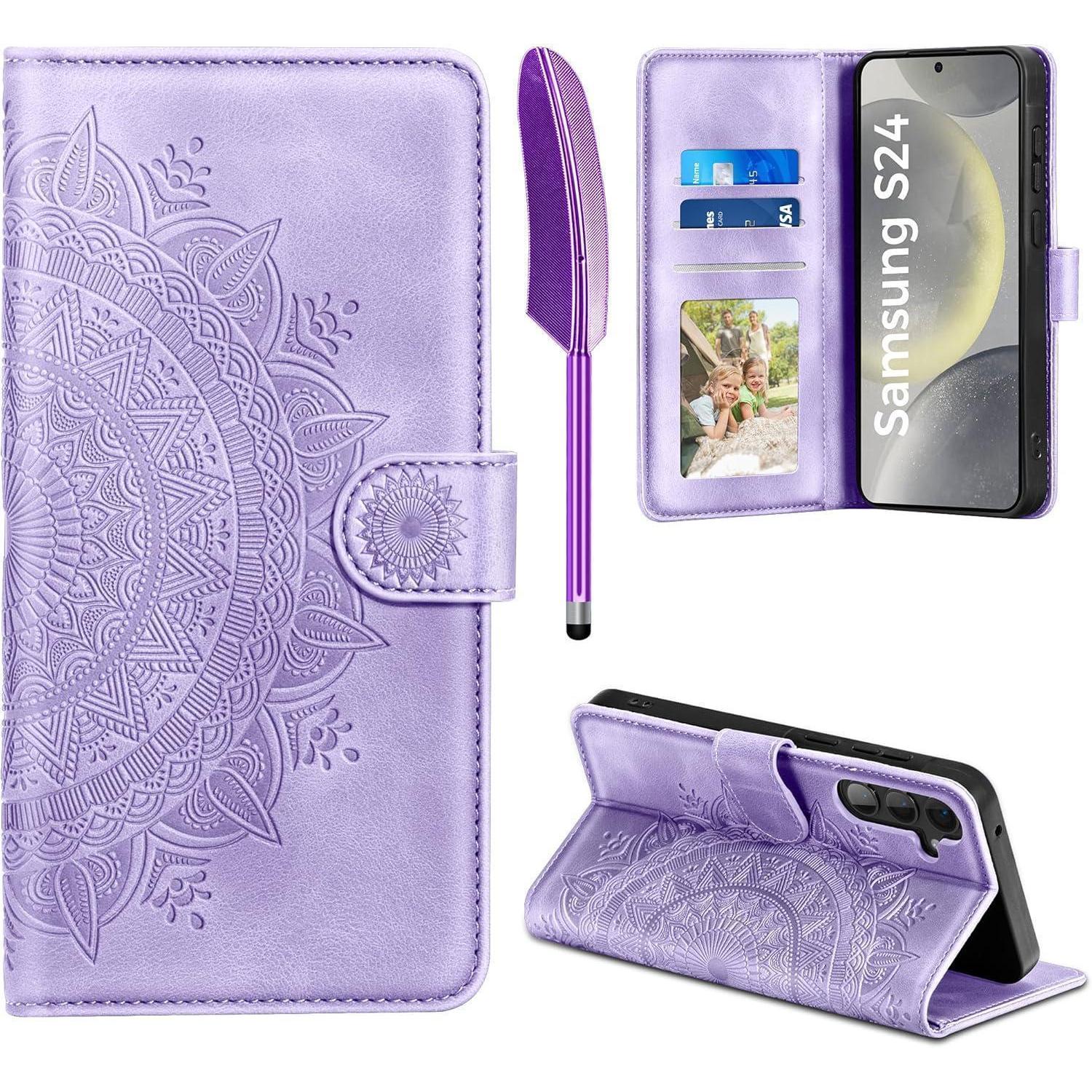 Easdnb Samsung Galaxy S24 5g Lederhülle Flip Wallet Case Hellviolett