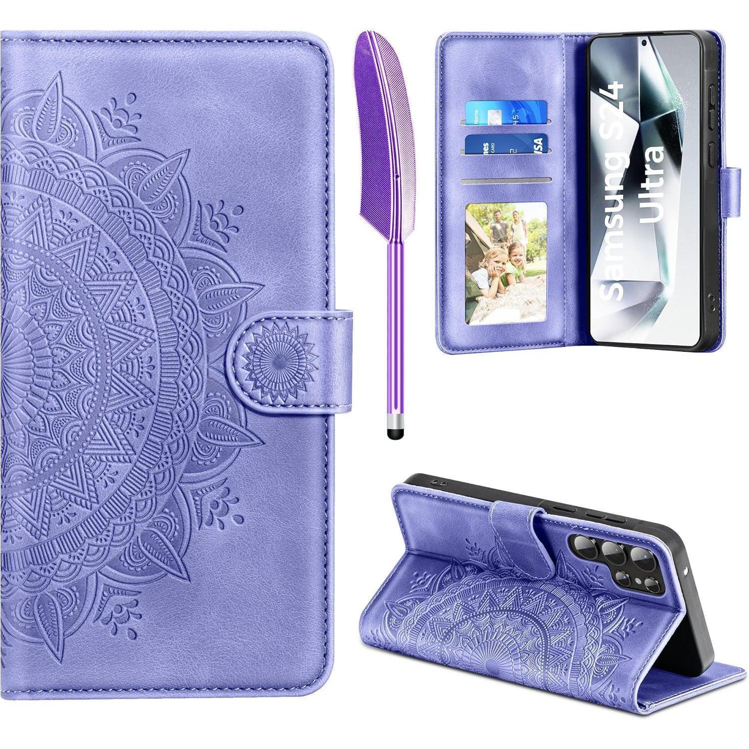 Easdnb Samsung Galaxy S24 Ultra Handyhülle Flip Wallet Pu Leder Tasche Case Lila