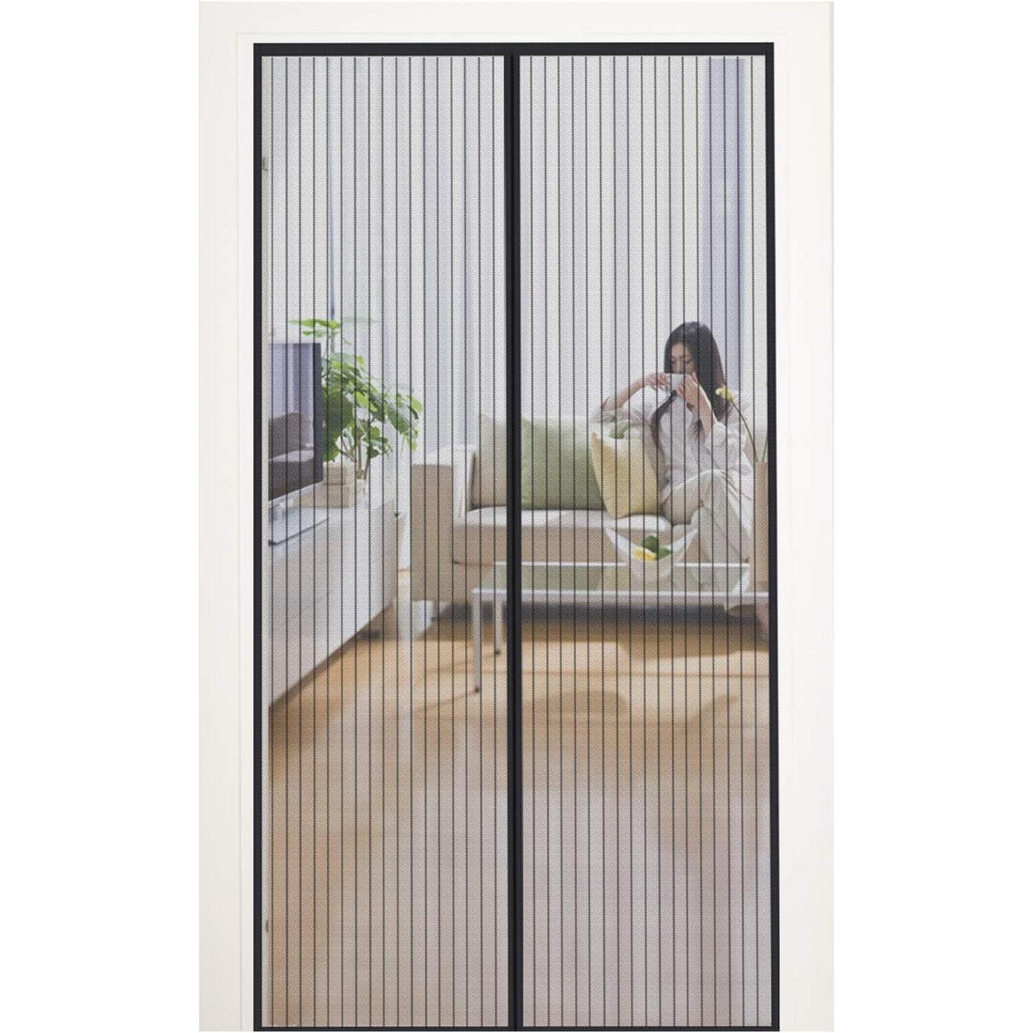 Fliegengitter Tür Magnet Insektenschutz 120x240cm Schwarz Gestreift