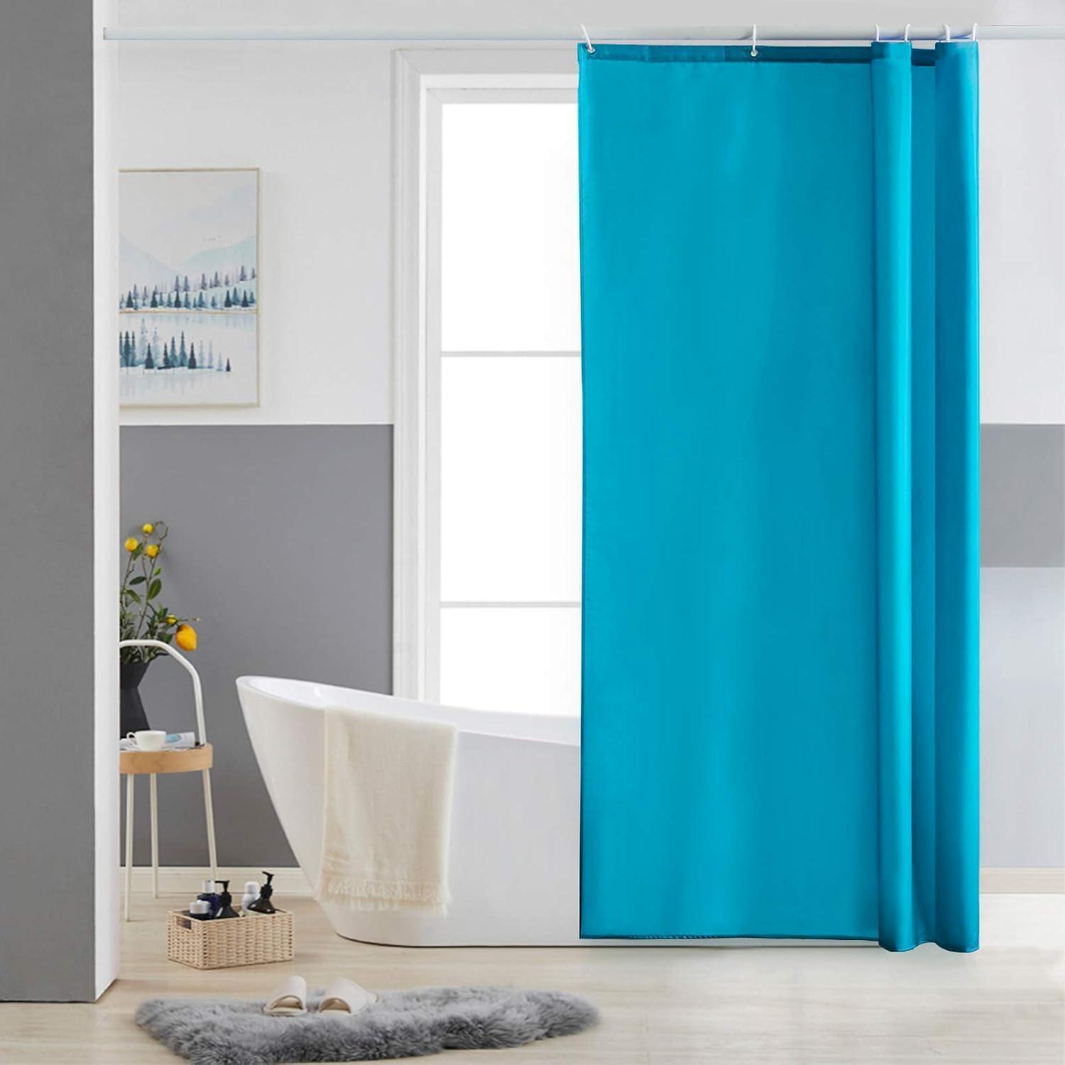 Schmaler Duschvorhang Aus Polyester Aquamarine 85x180cm & 6 Duschvorhangringen