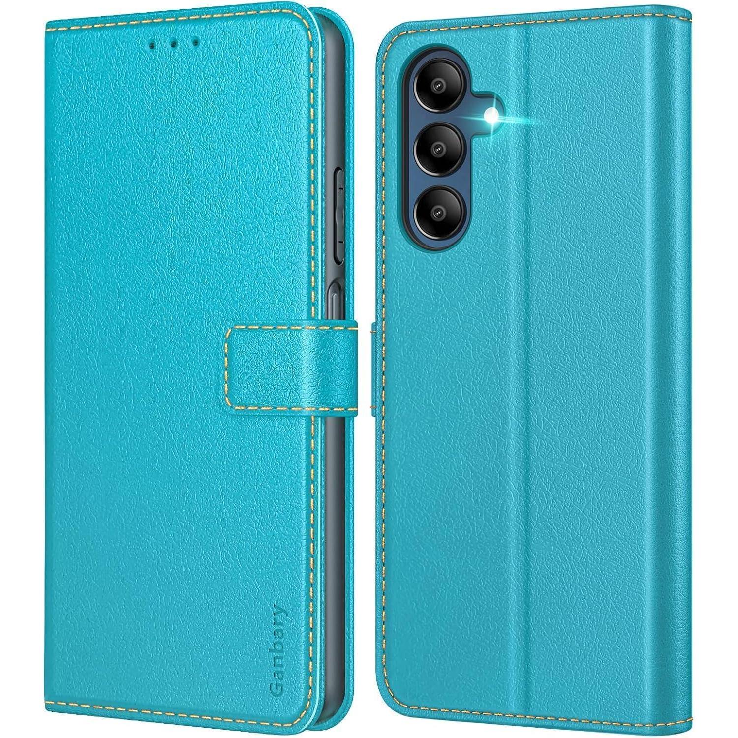 Premium Leder Handyhülle Samsung Galaxy A15 / A15 5g Azurblau