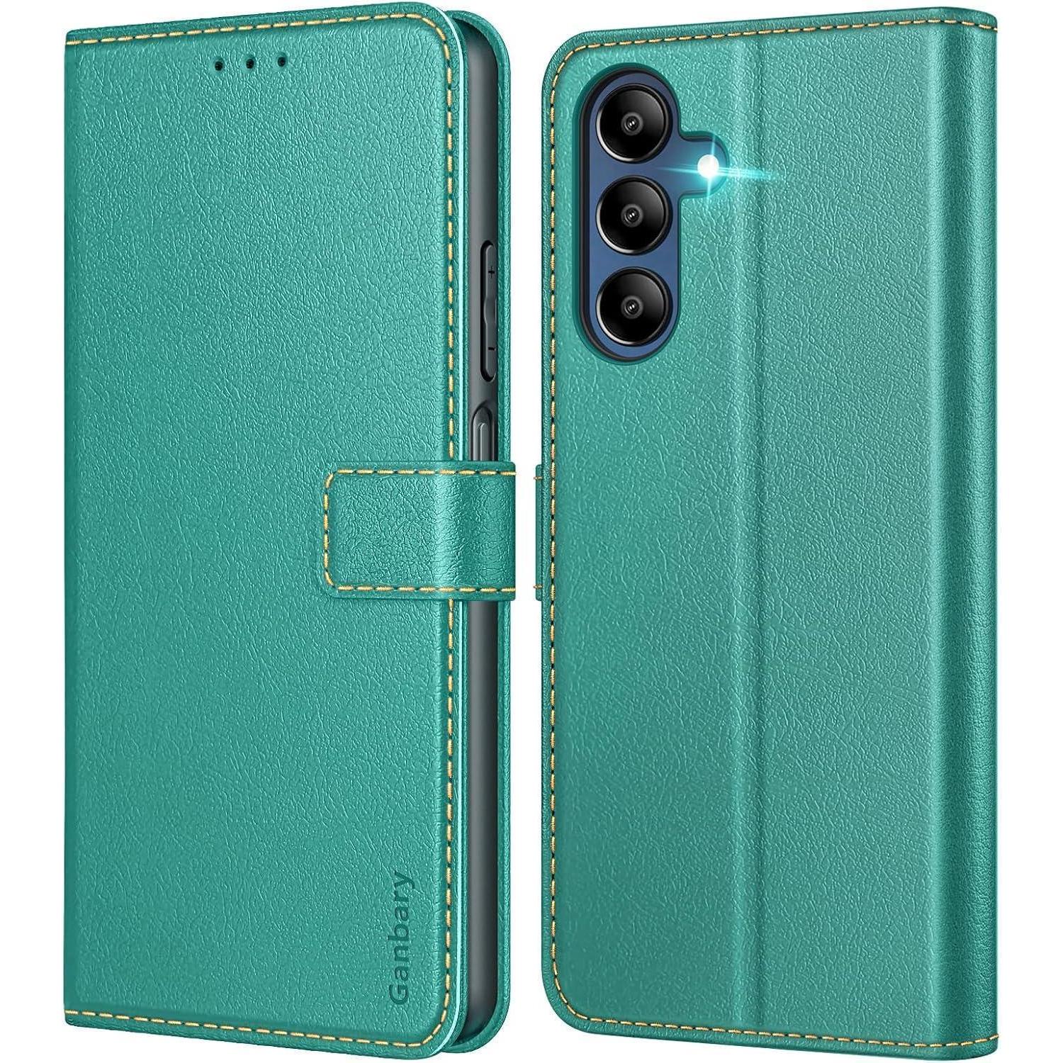 Samsung Galaxy A15 / A15 5g Leder Handyhülle Blaugrün Magnet Standfunktion