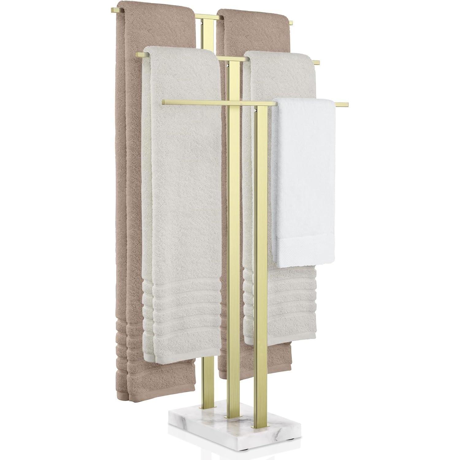 Handtuchhalter Stehend 3 Stangen Marmor Edelstahl 18 Gebürstetes Gold