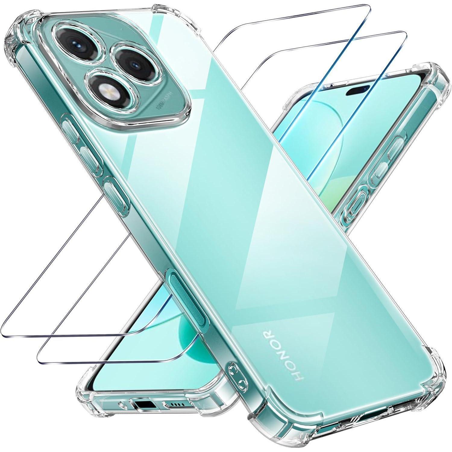 Handyhülle 3in1 2x Panzer Schutzglas Honor 400 Lite Transparent