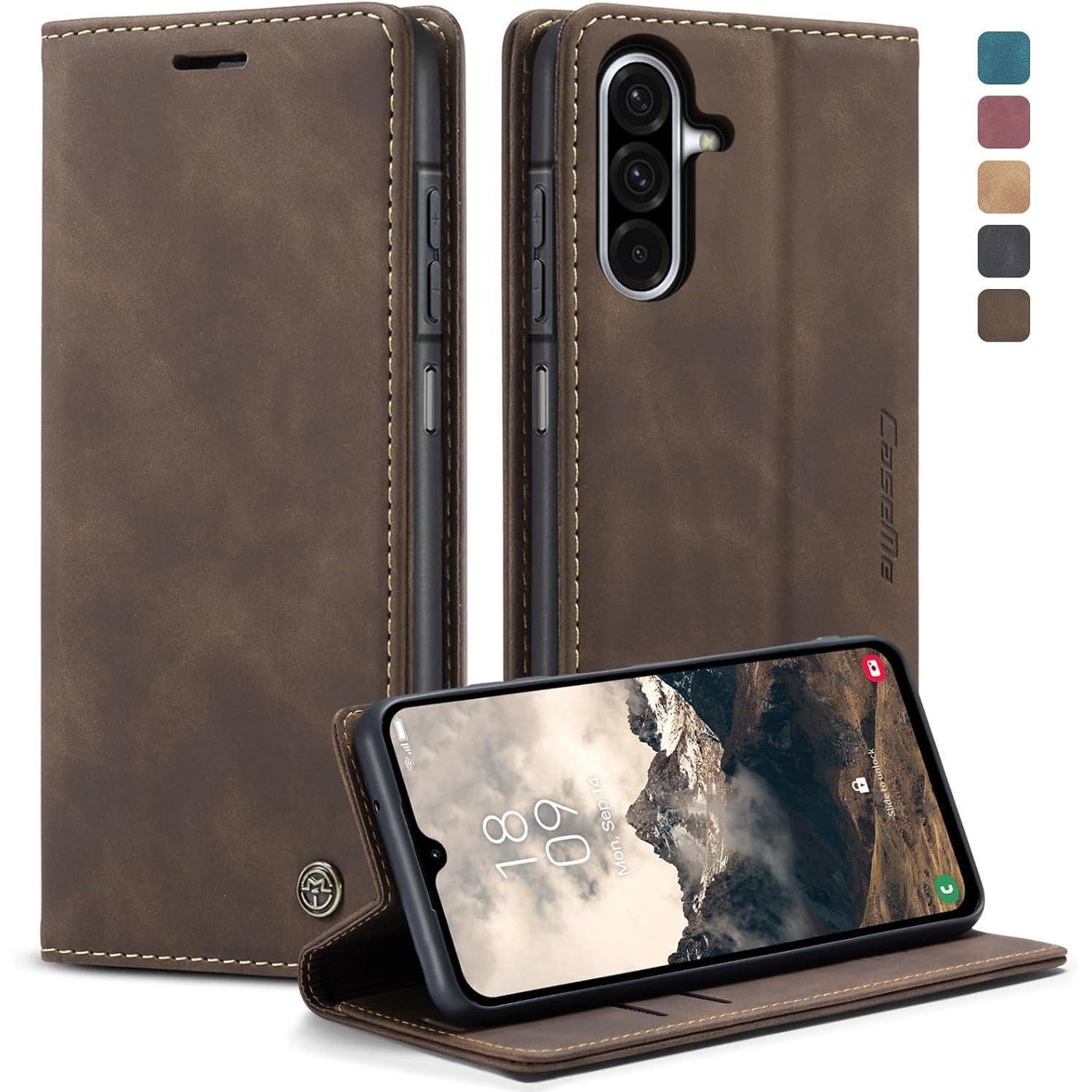 Handyhülle A17 5g Leder Klapphülle Magnet Für Galaxy A17 Kaffee