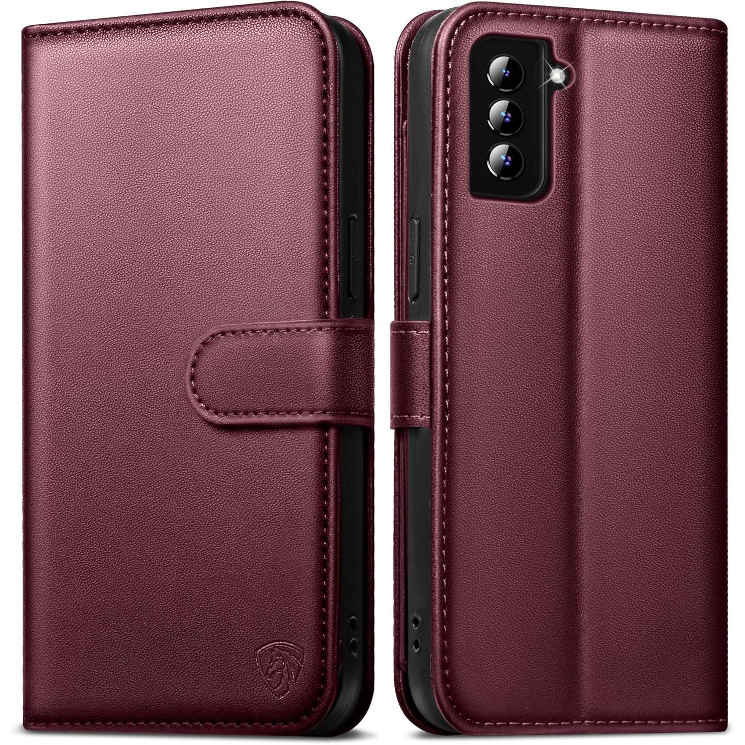 Handyhülle Galaxy S21 Leder Wallet Für Samsung Galaxy S21 Weinrot