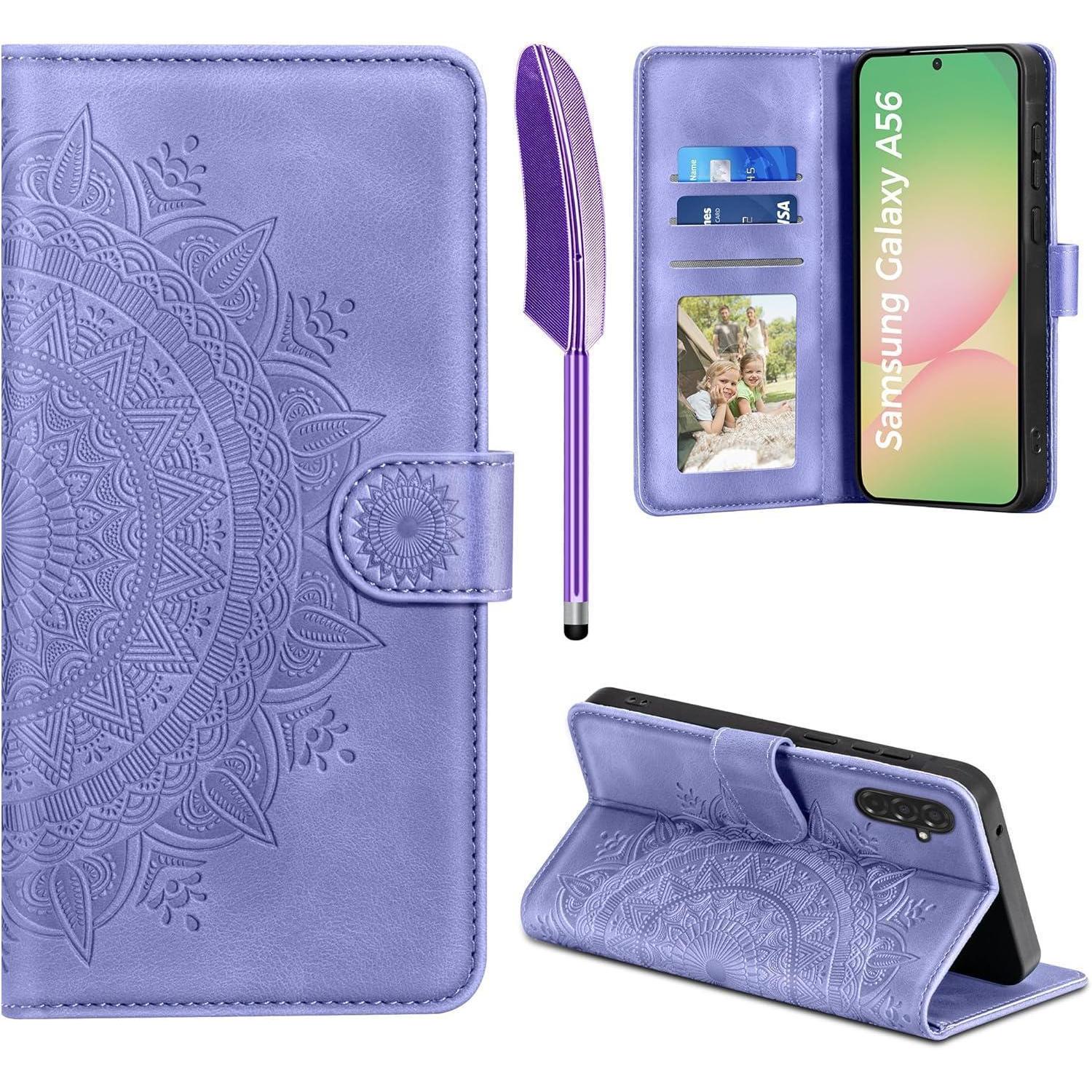 Handyhülle Leder A56 Flip Kartenfach Magnet Samsung Galaxy A56 Lila