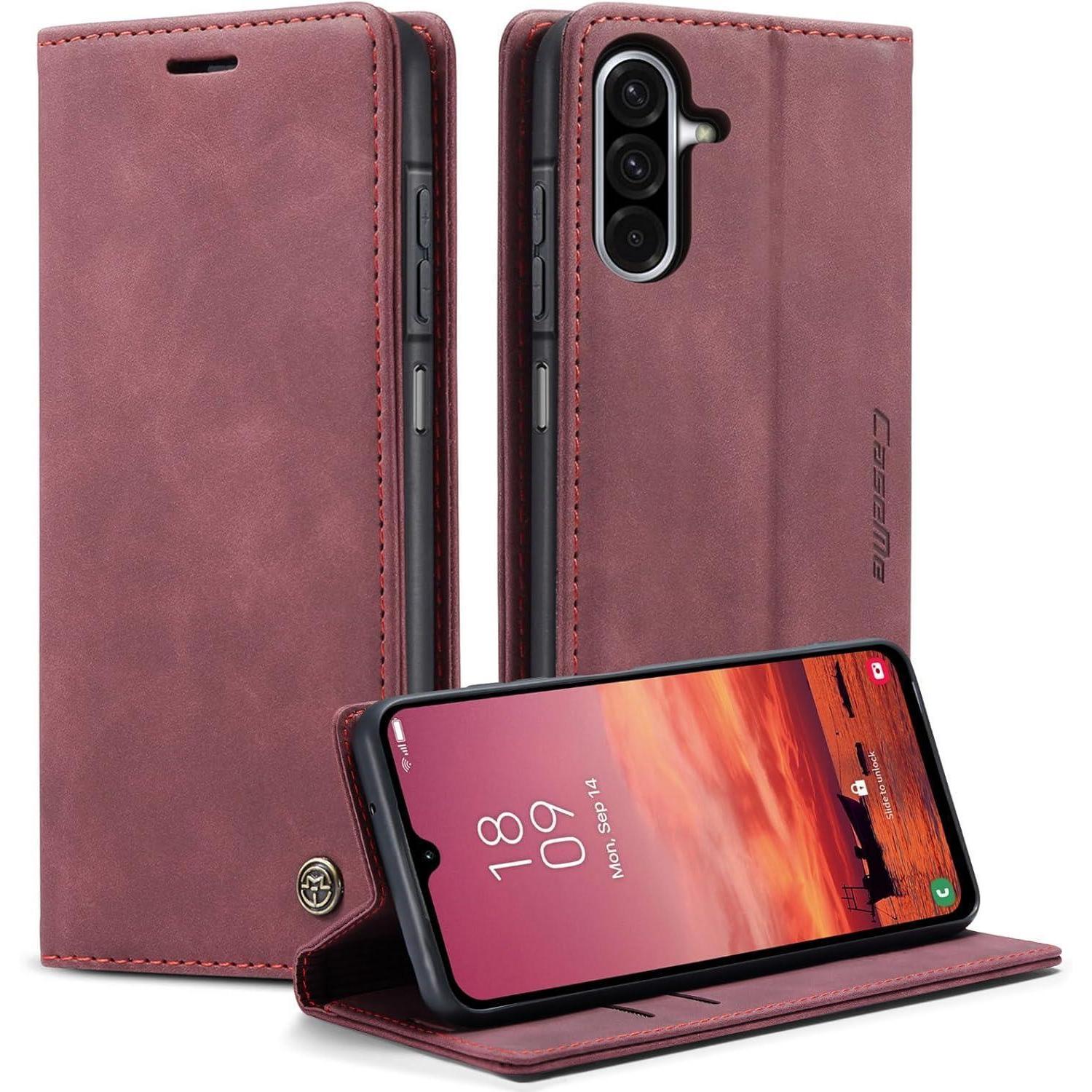 Handyhülle Klapphülle Leder Kartenfach Magnet Für Galaxy A26 Weinrot