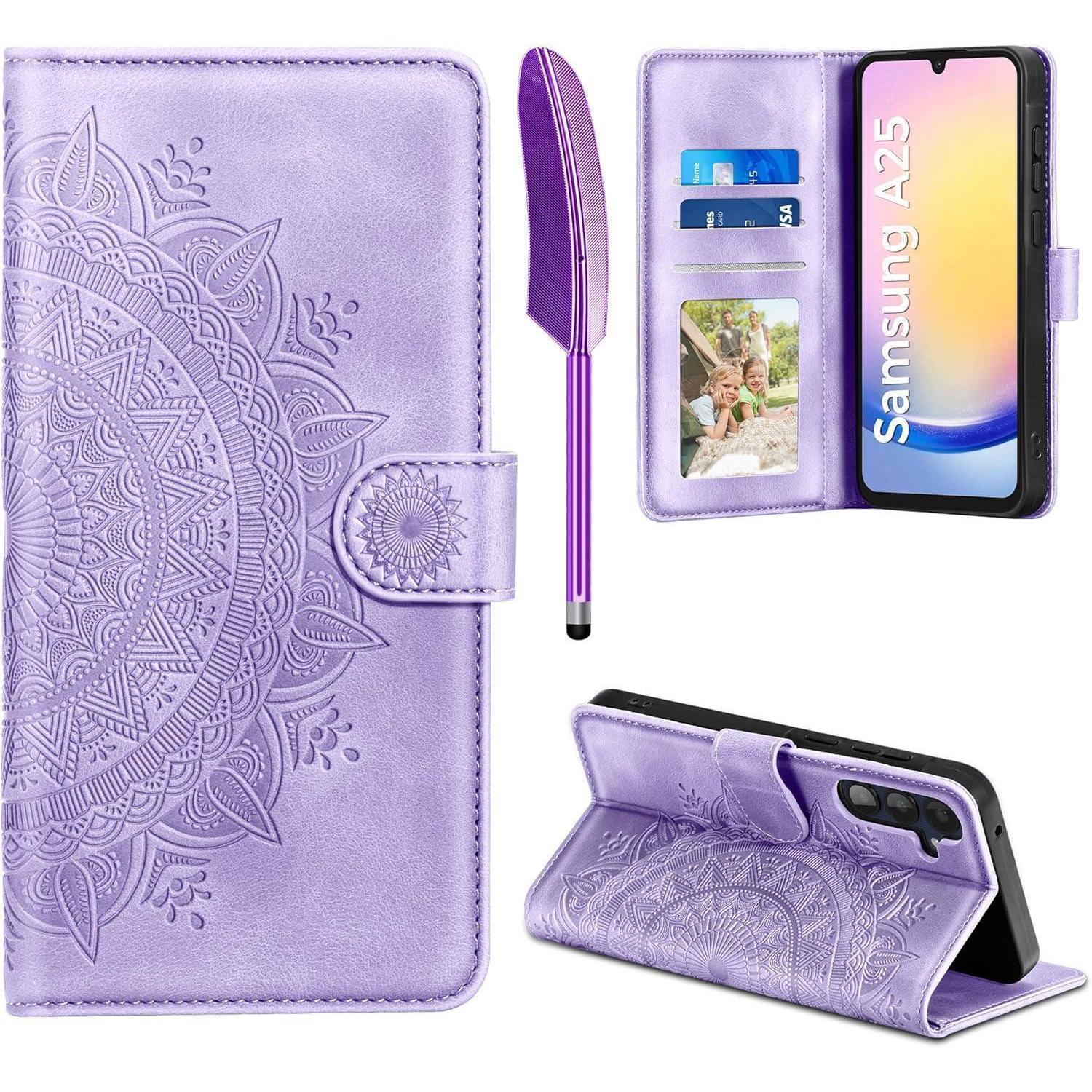 Handyhülle Klapphülle Leder Kartenfach Samsung Galaxy A25 Hellviolett
