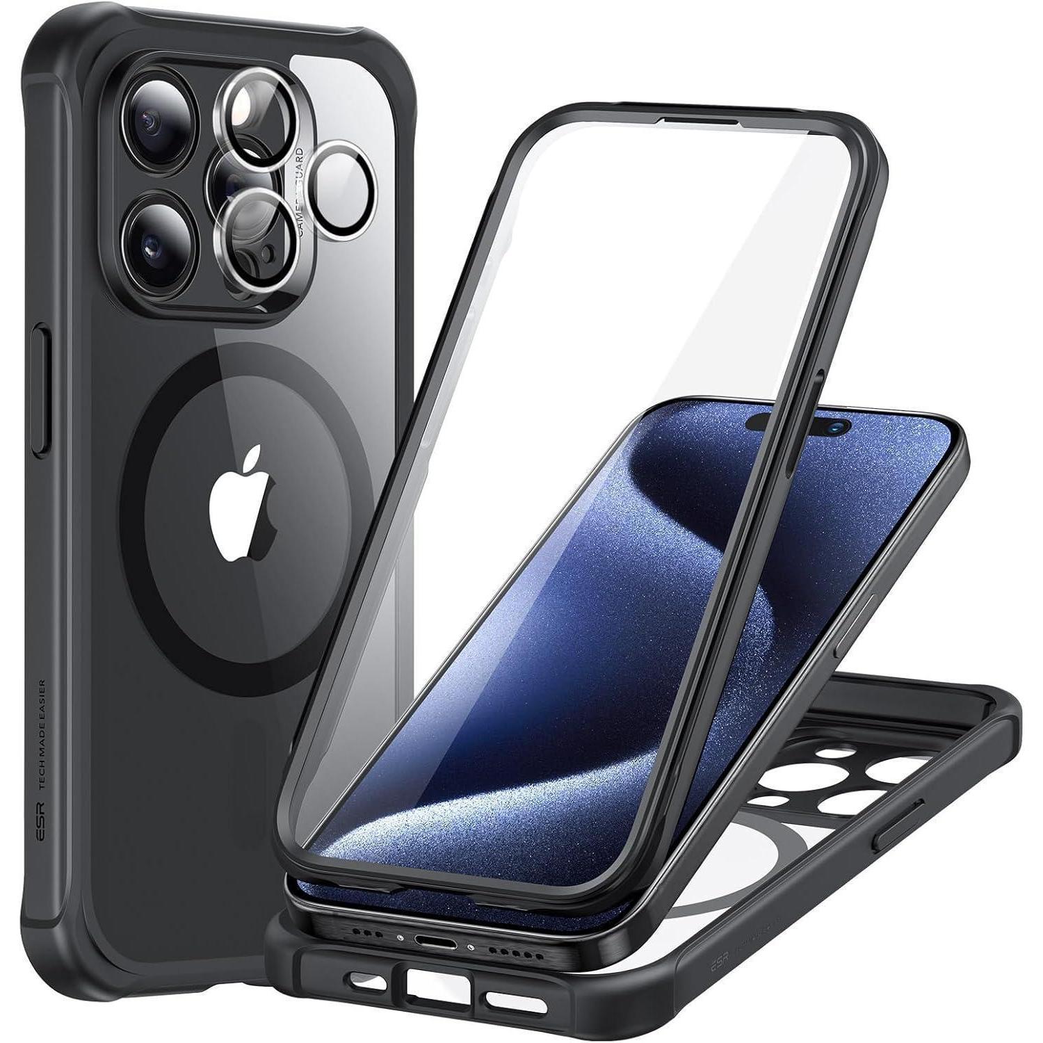 Handyhülle Magsafe 360grad Stoßfest Iphone 15 Pro Klares Schwarz