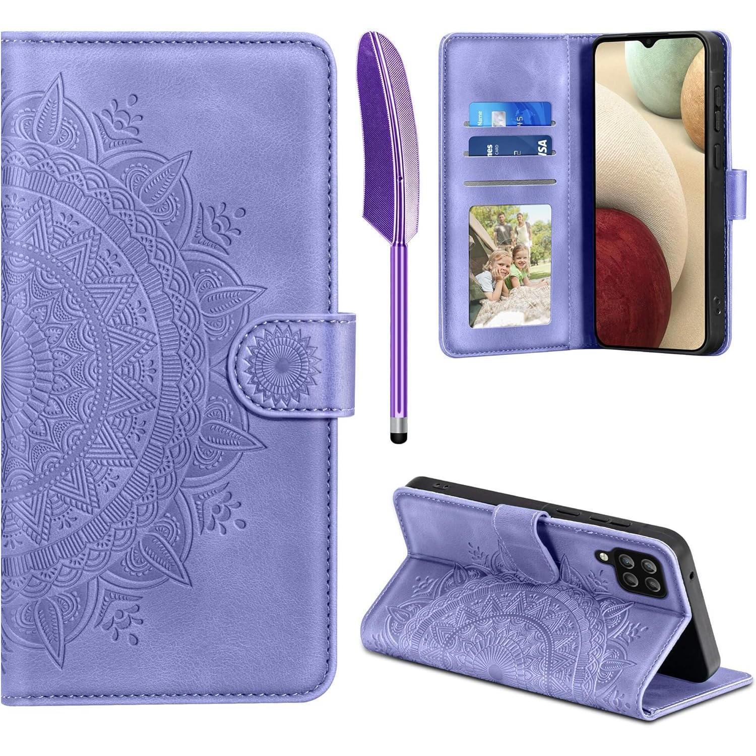 Handyhülle Leder Pu Kartenfach Magnet Samsung Galaxy A12 M12 Lila