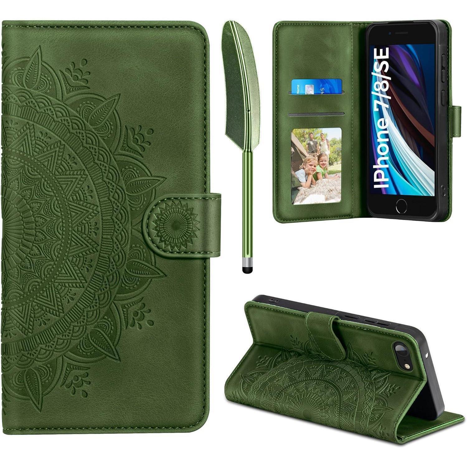 Handyhülle Leder Flip Klapphülle Kartenfach Iphone 7 8 Se Grasgrün