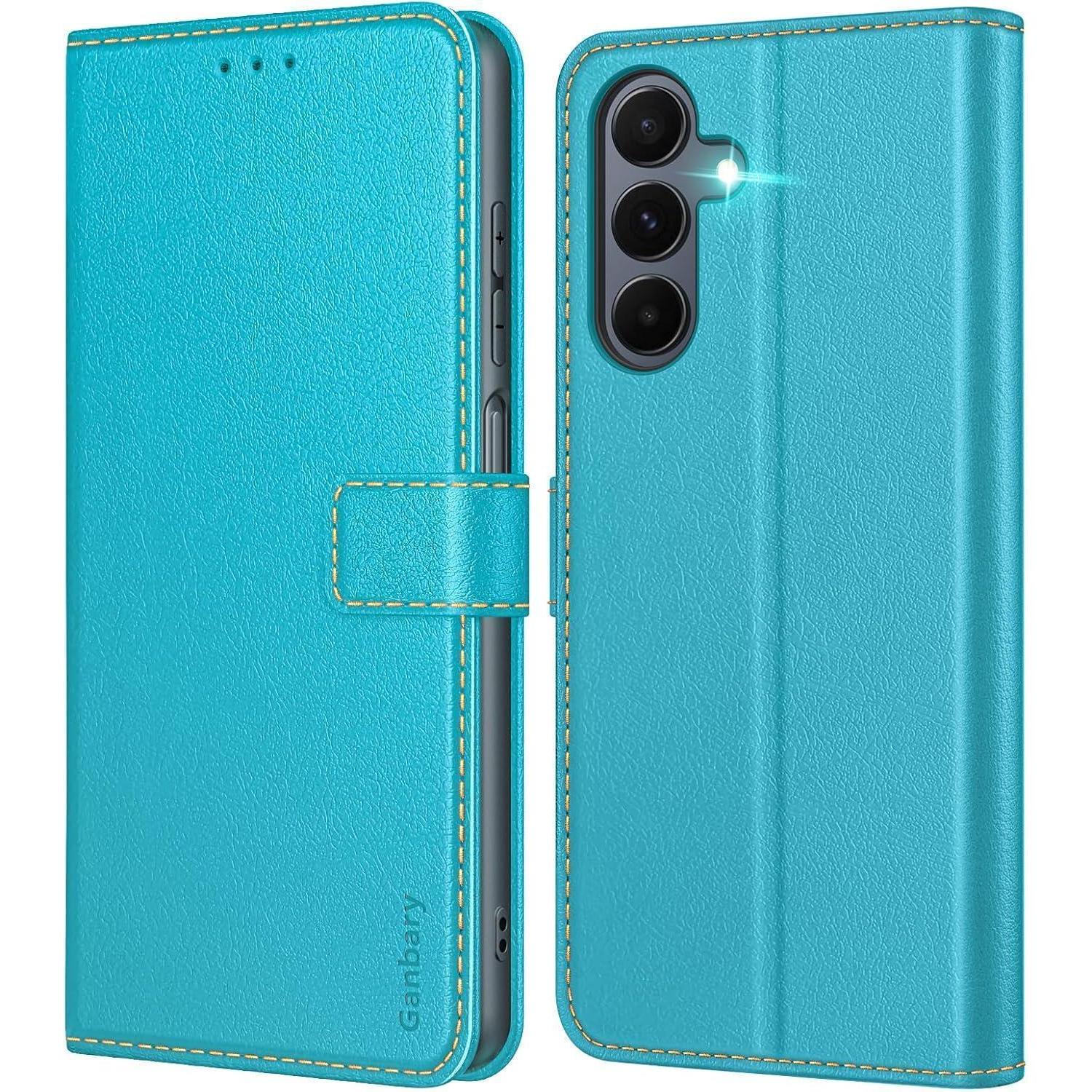 Handyhülle Leder Magnetverschluss Karten Samsung Galaxy A16 Azurblau