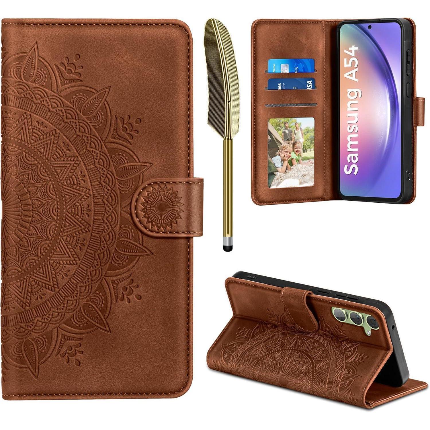 Handyhülle Lederhülle A54 Flip Wallet Samsung Galaxy A54 Dunkelorange