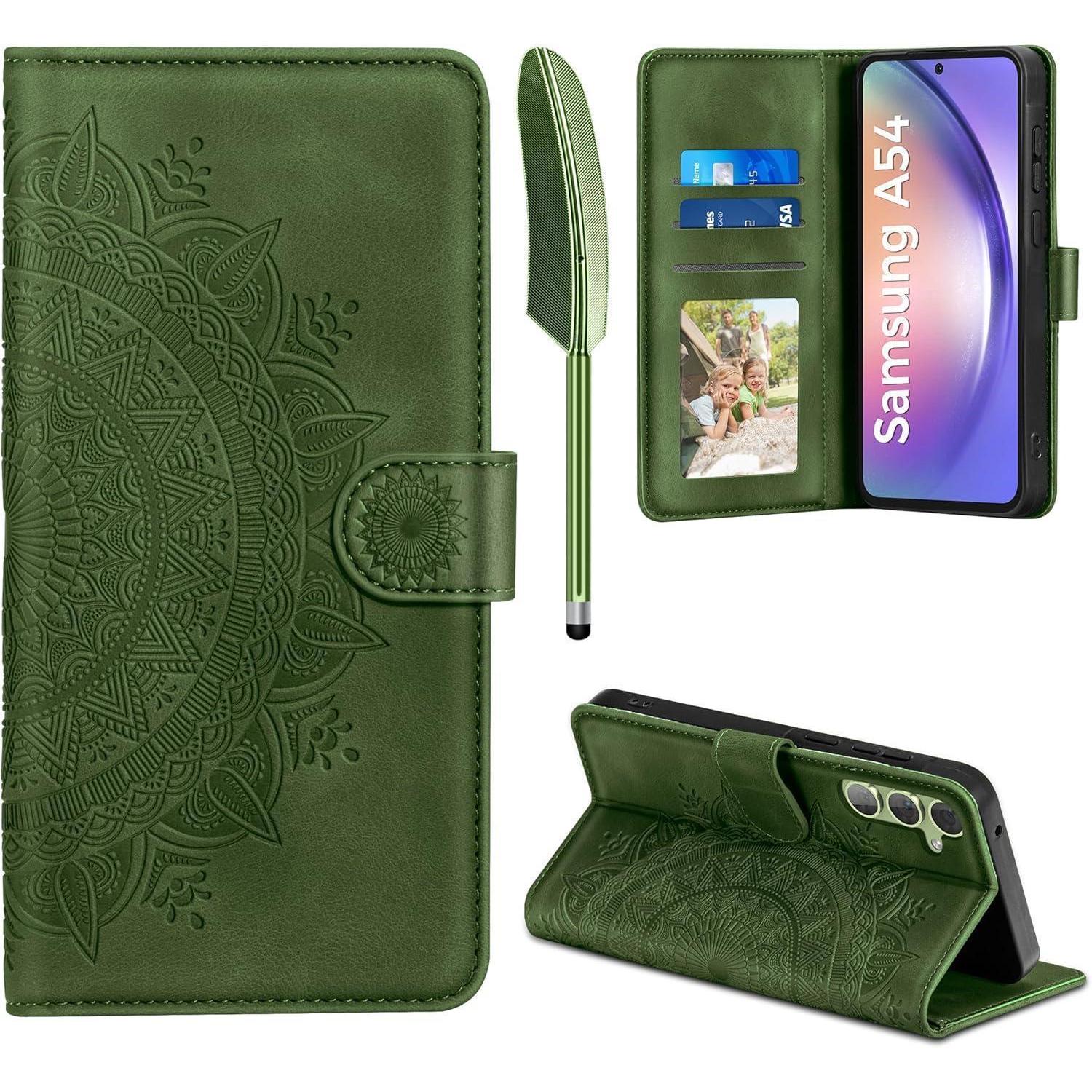 Handyhülle Lederhülle Kartenfach Magnet Samsung Galaxy A54 Grasgrün