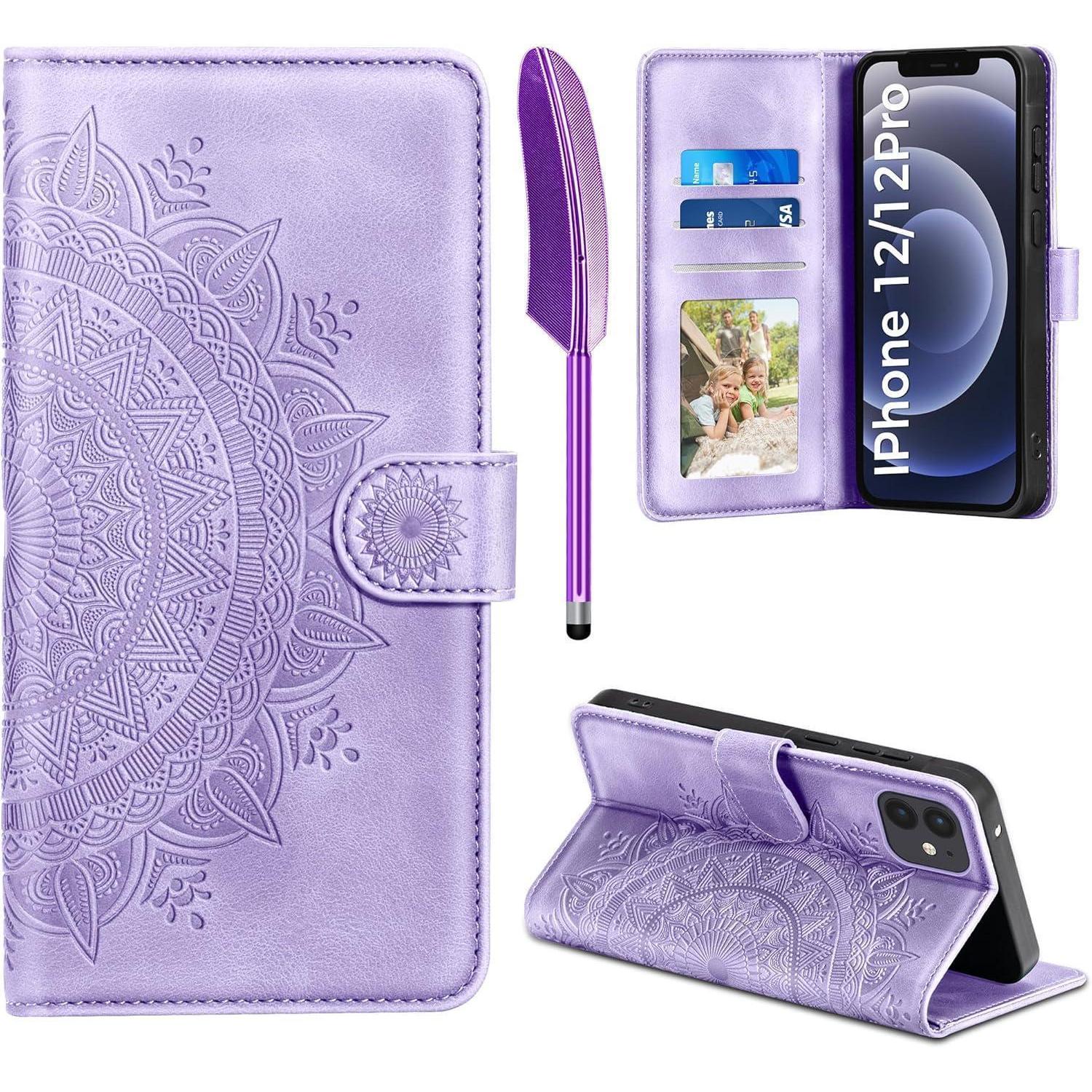 Handyhülle Pu Leder Flip Klapphülle Iphone 12 12 Pro Hellviolett