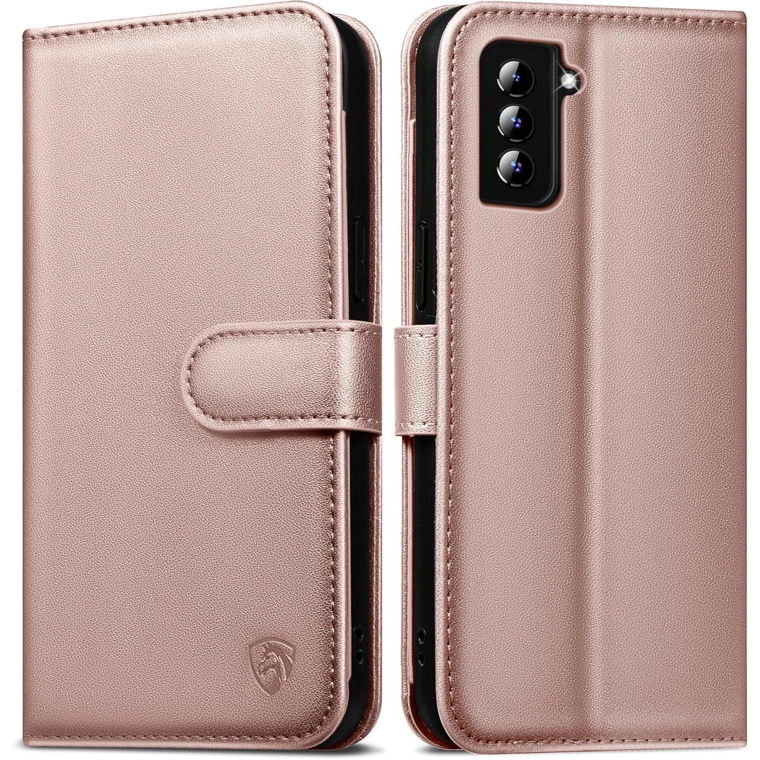 Handyhülle S21 Wallet Leder Kartenfach Für Samsung Galaxy S21 Roségold