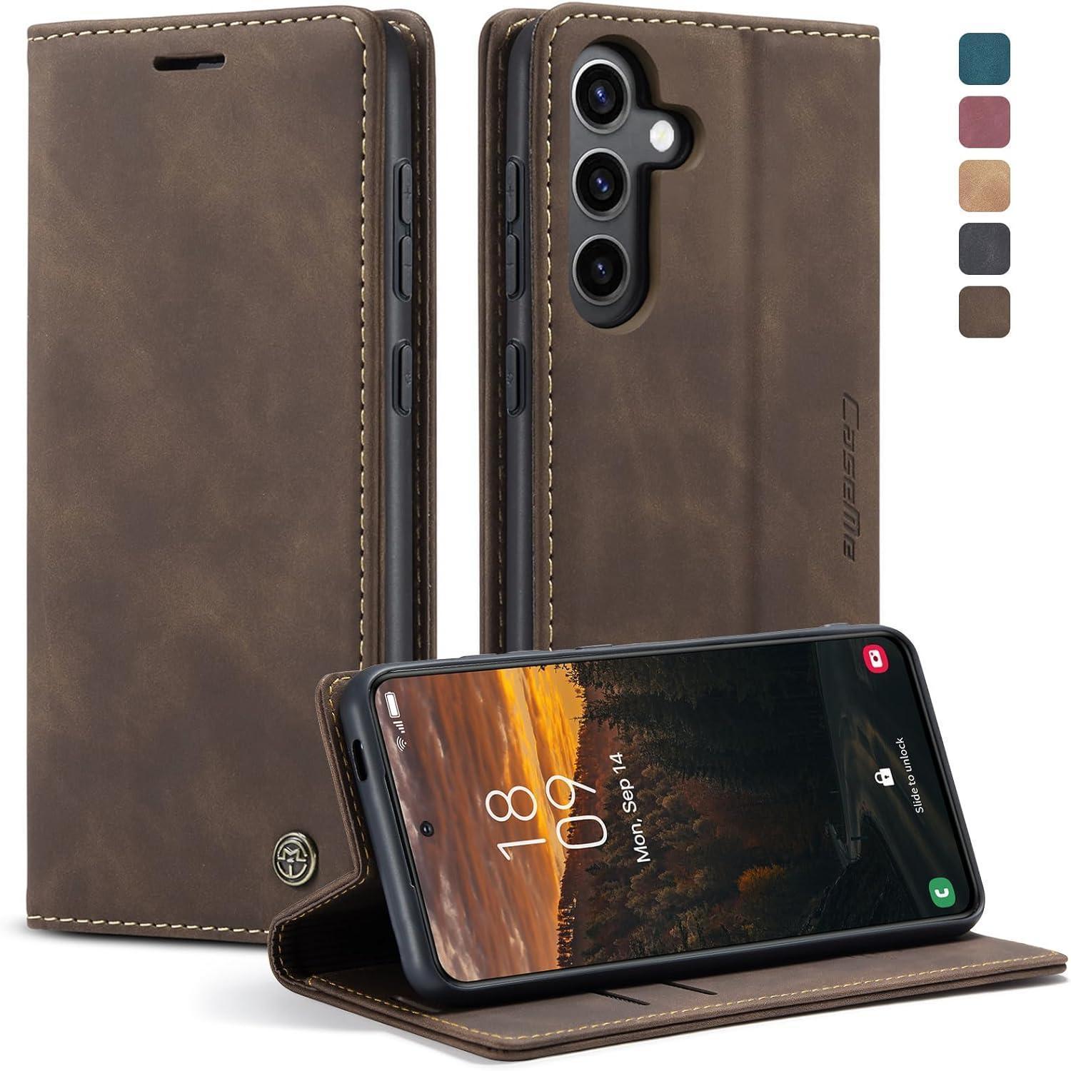 Handyhülle S24 Fe Leder Klapphülle Kartenfach Für Galaxy S24 Fe Kaffee