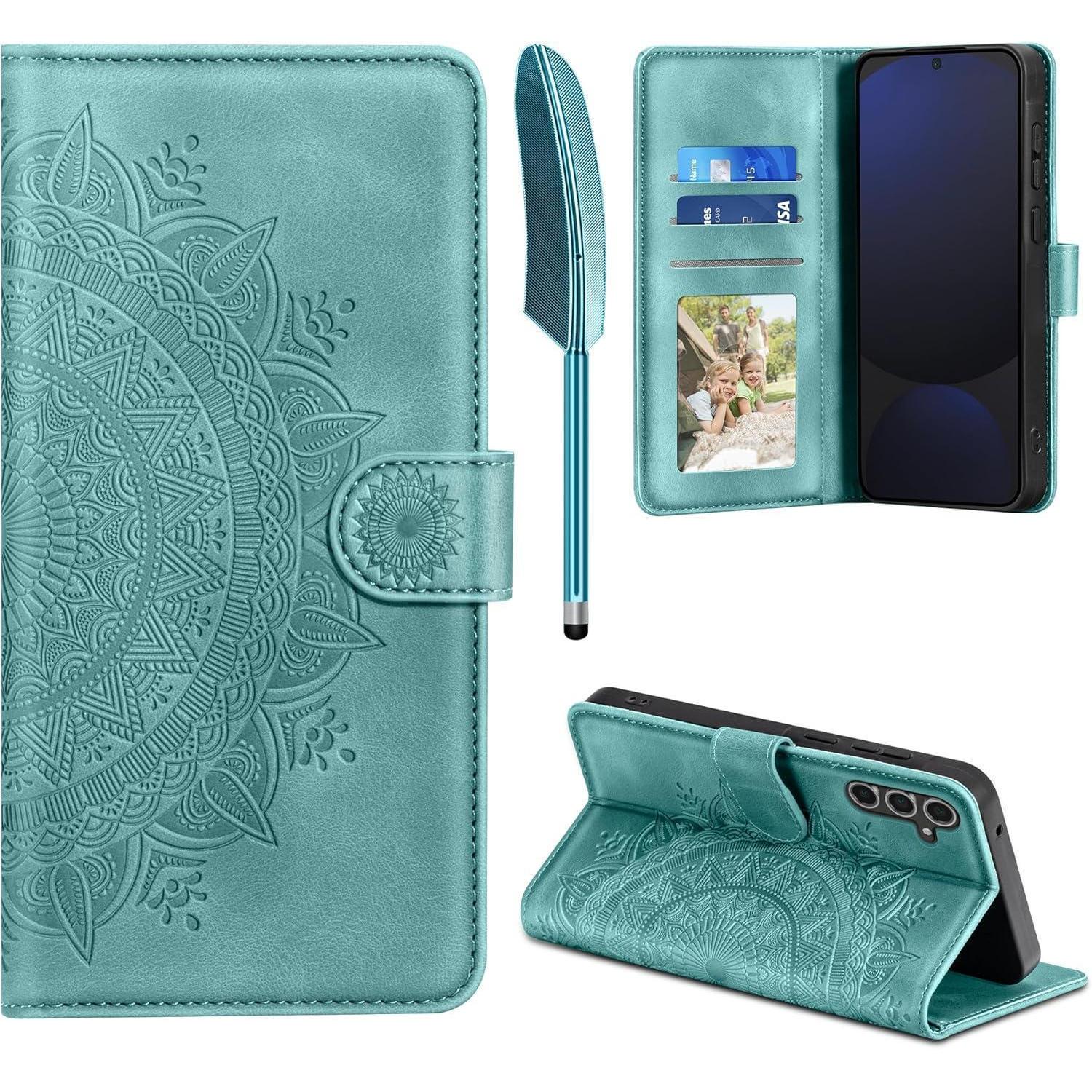 Handyhülle S24 Fe Flip Wallet Kartenfach Samsung Galaxy S24 Fe Grün