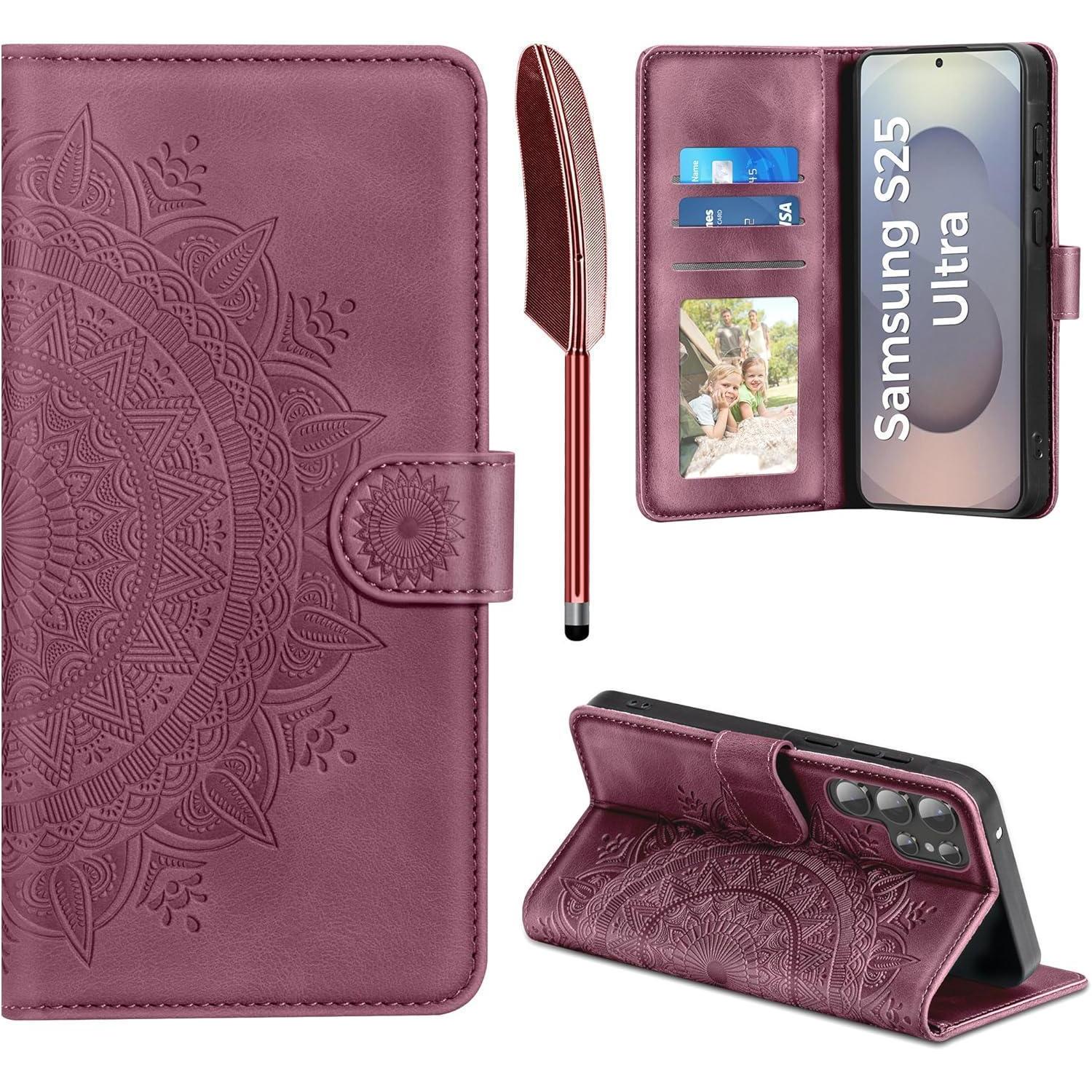 Handyhülle S25 Ultra Klapphülle Pu Samsung Galaxy S25 Ultra Weinrot