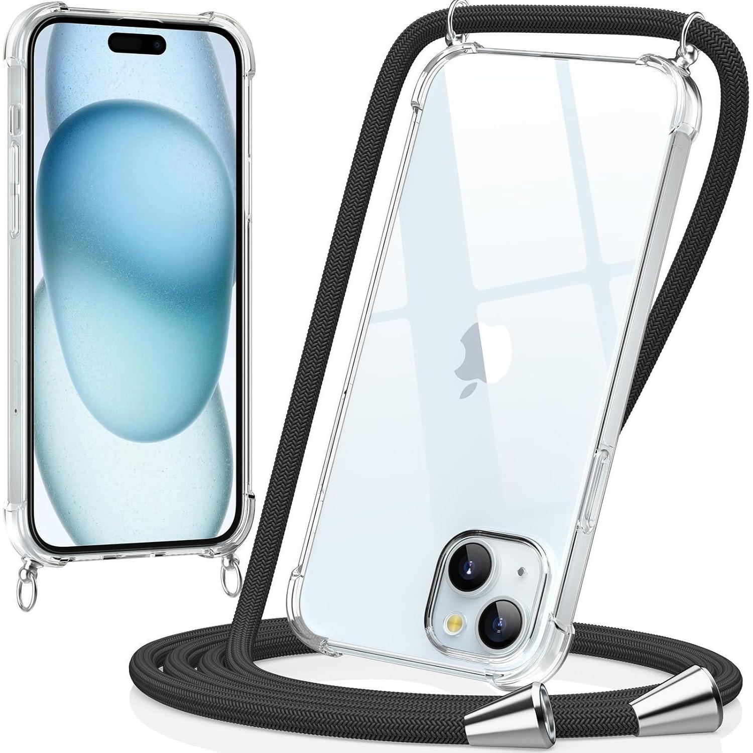 Caslord Handykette Für Iphone 15 6,1 Zoll, Transparente Necklace Hülle Schwarz