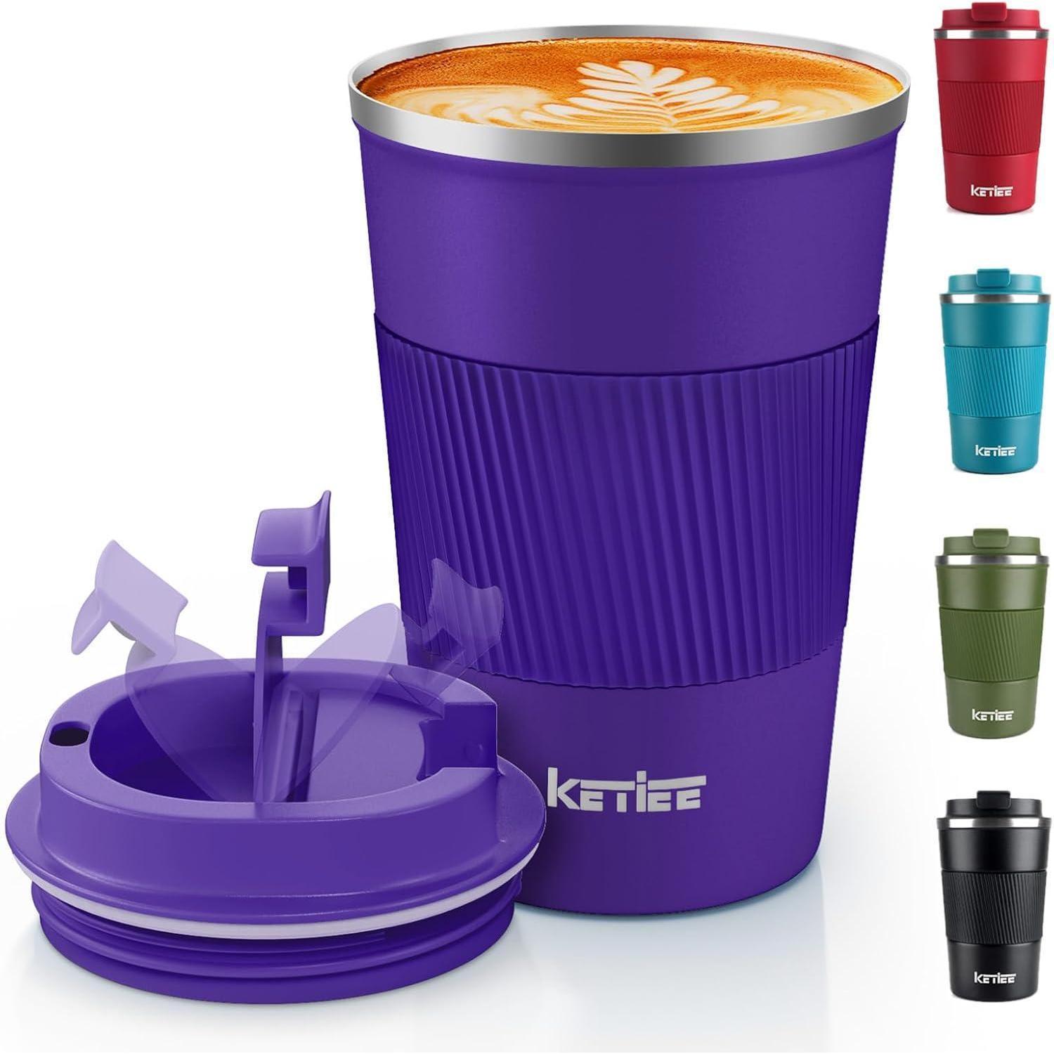 Ketiee Kaffeebecher To Go 380ml Thermobecher Doppelwandig Travel Mug Tiefes Lila