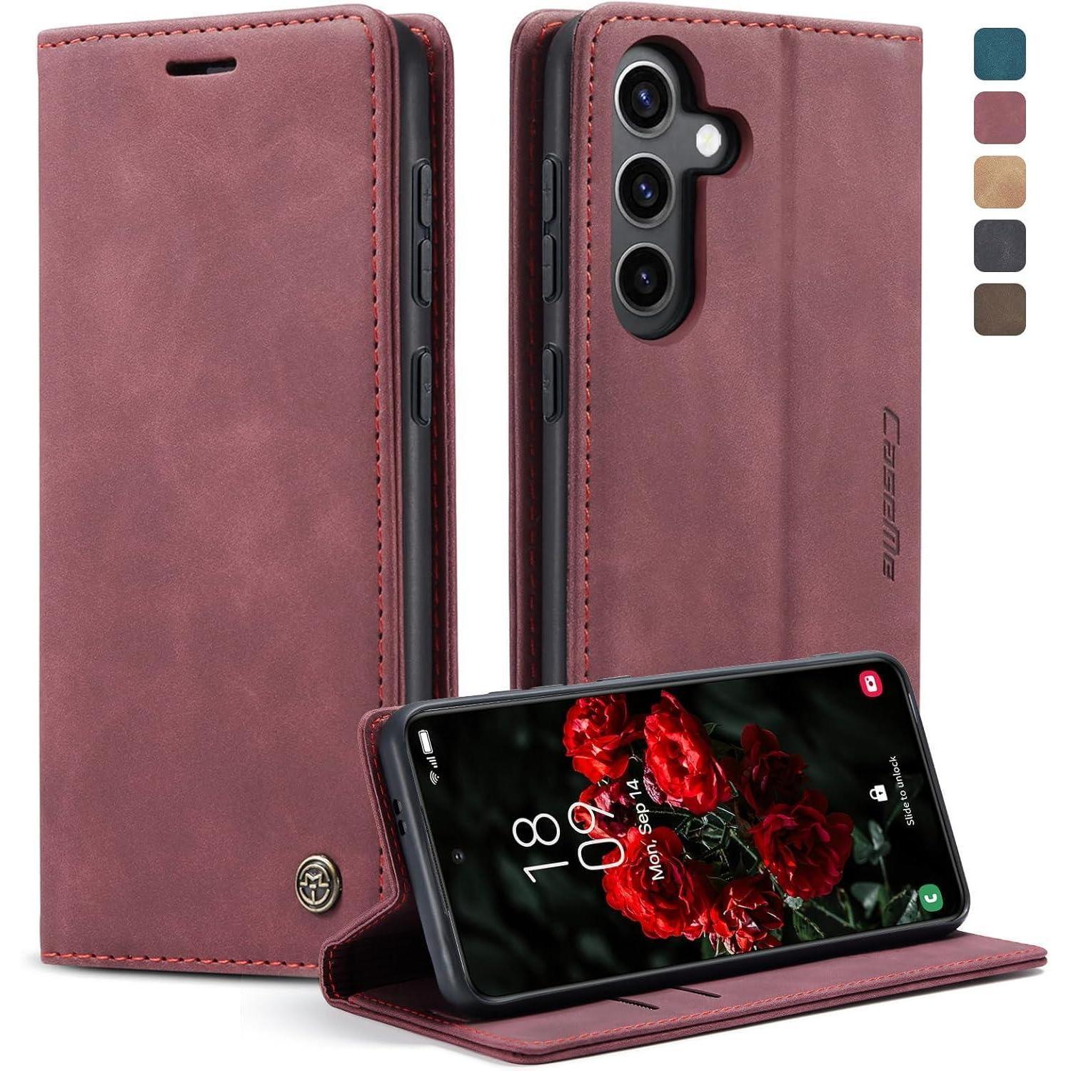 Kzb Samsung Galaxy S24 5g Hülle Leder Flip Case Magnet Standfunktion - Weinrot