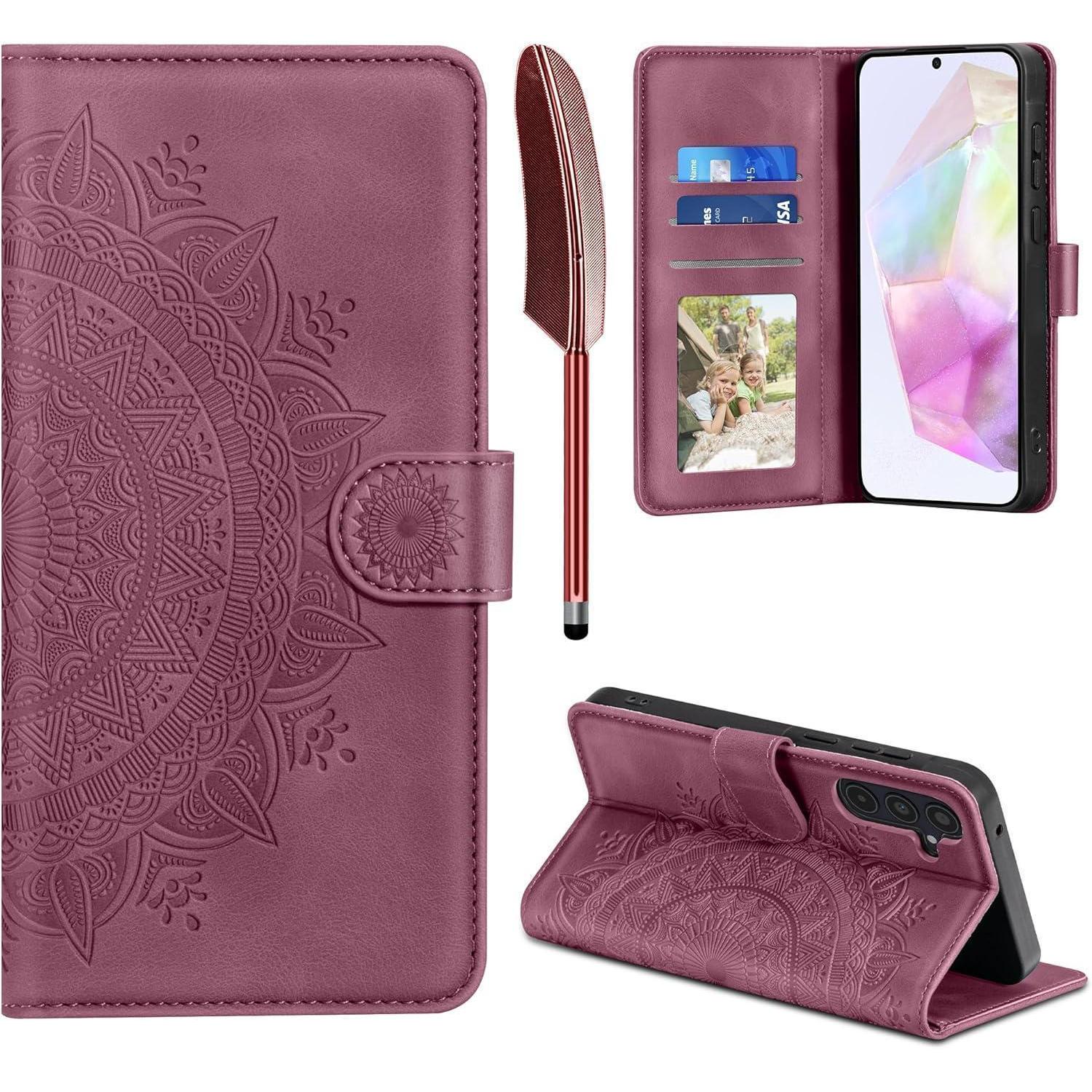 Lederhülle Klapphülle Kartenfach Magnet Samsung Galaxy A35 Weinrot