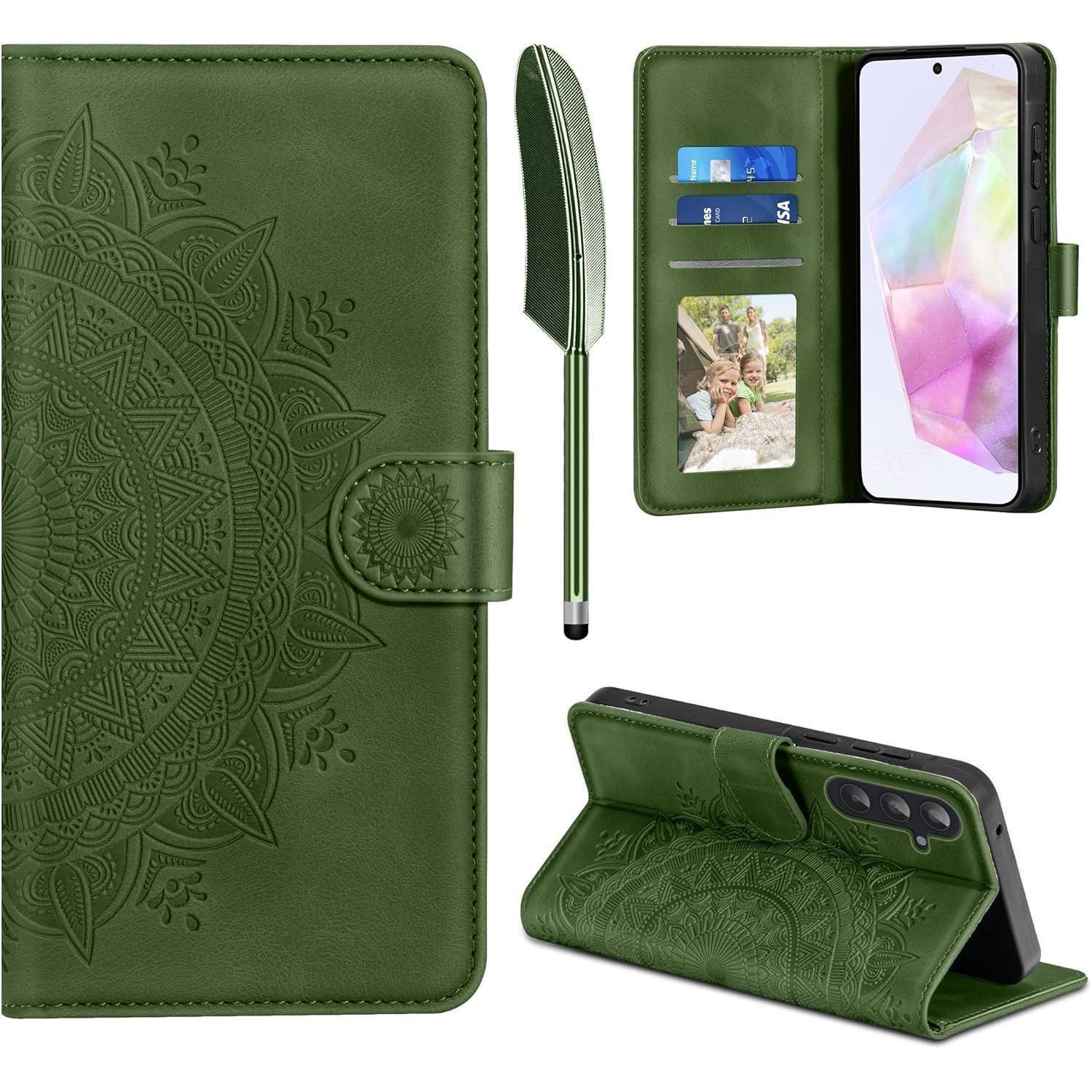 Lederhülle Galaxy A35 Klapphülle Samsung Galaxy A35 5g Grasgrün