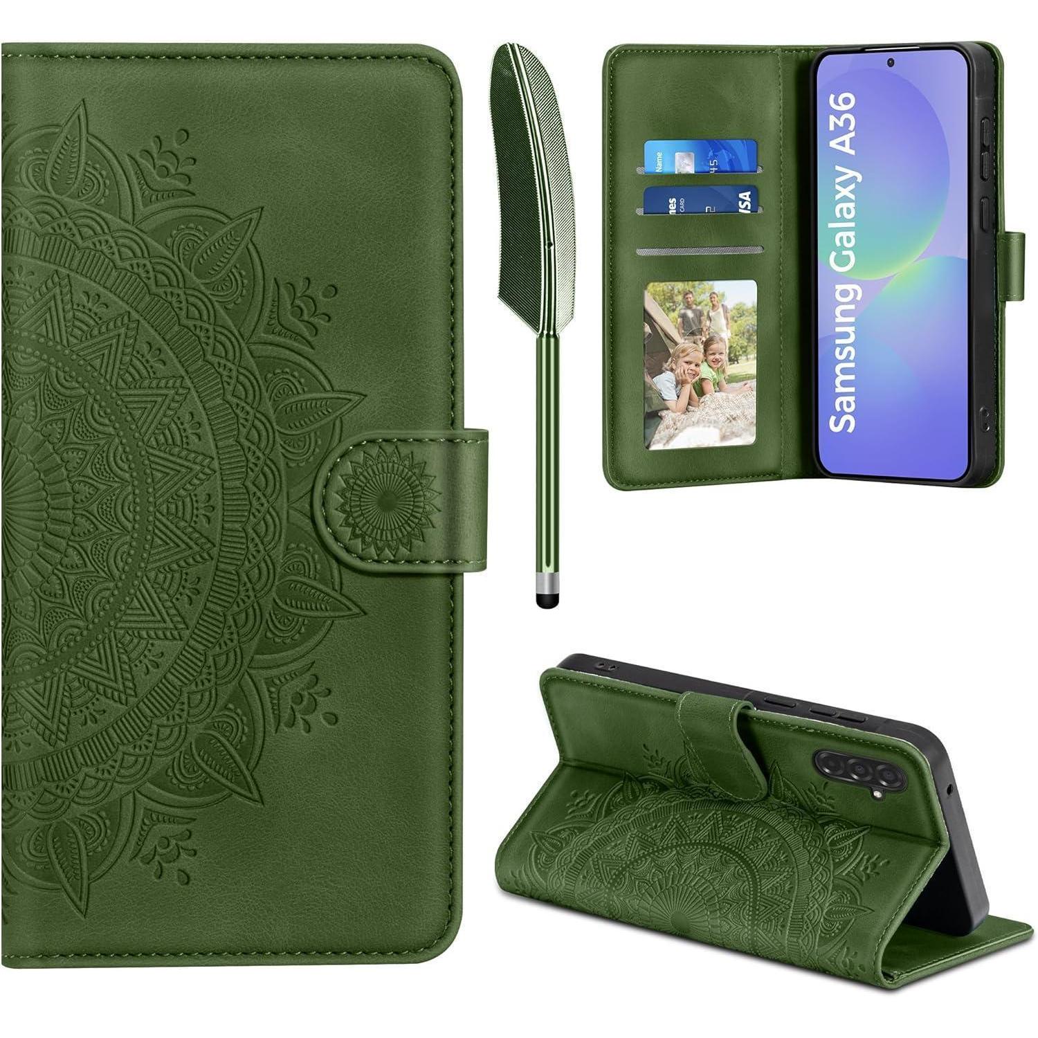 Lederhülle Klapphülle Kartenfach Magnet Samsung Galaxy A36 Grasgrün