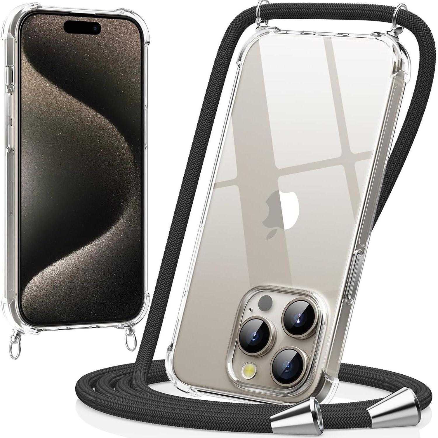 Handykette Kompatibel Mit Iphone 15 Pro 6,1 Zoll Hülle Transparent Schwarz