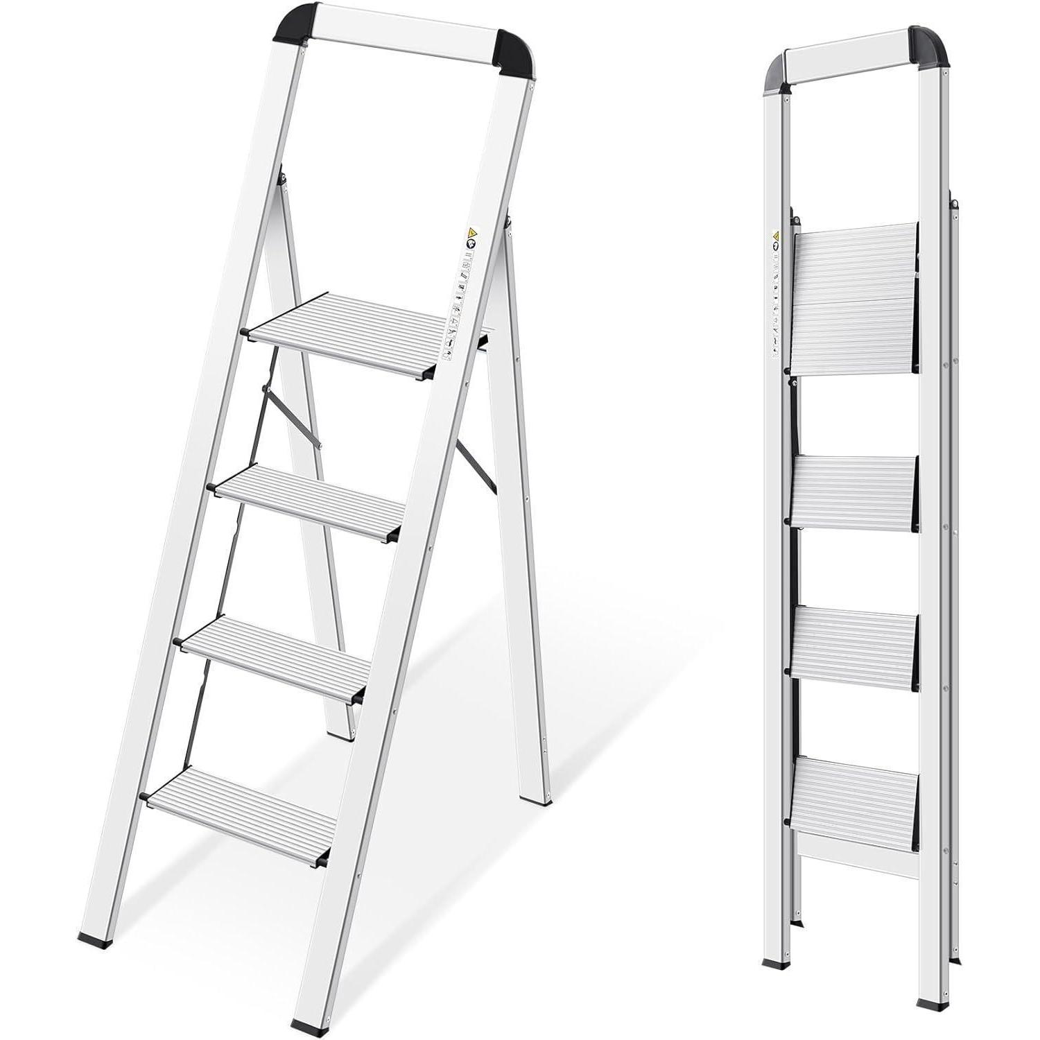 Leiter Aluminium 4 Stufen Klappbar Handlauf 150 Kg Silber 4 Stufen