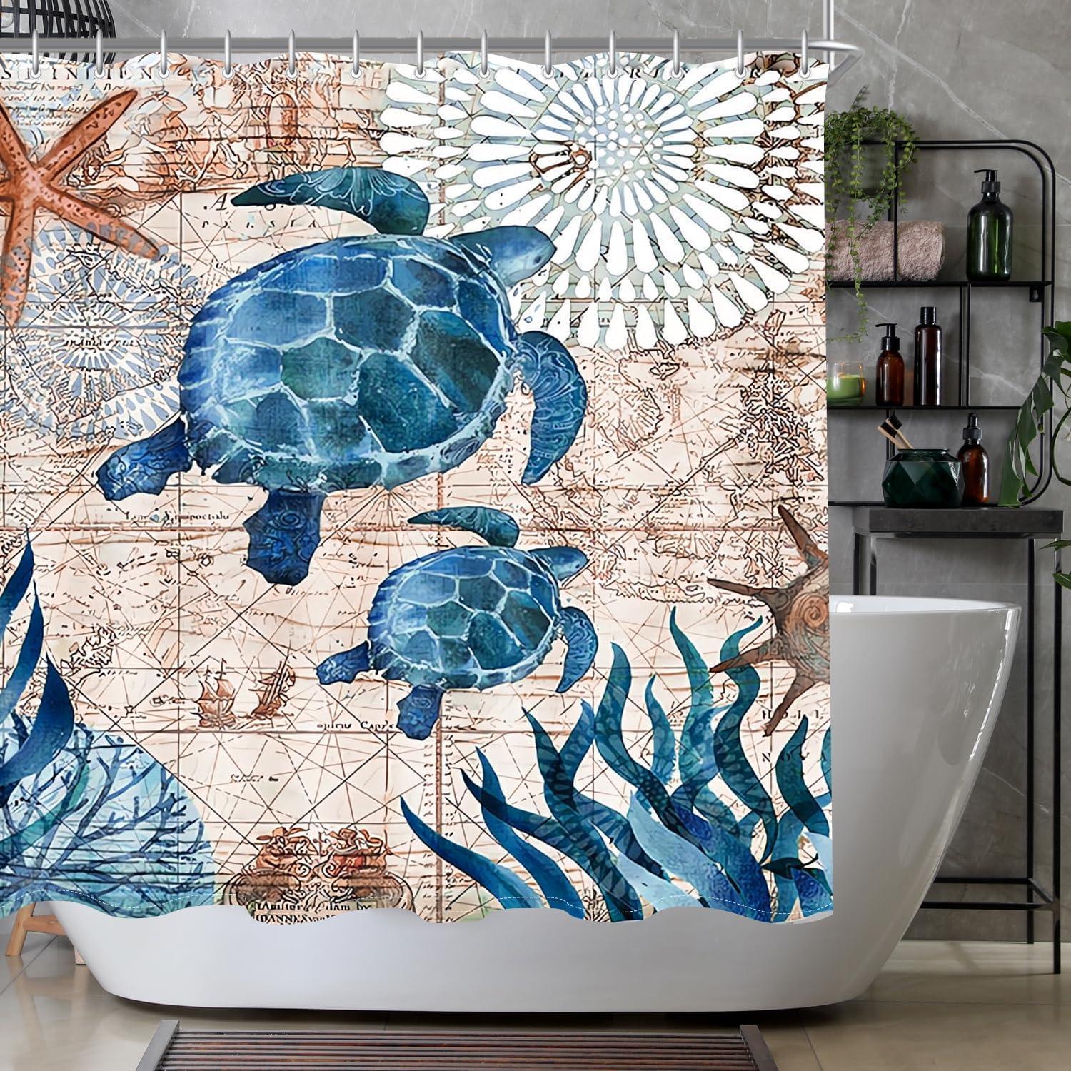 Duschvorhang Meeresschildkröte 180x180cm Polyester Stoff Inkl. 12 Ringe