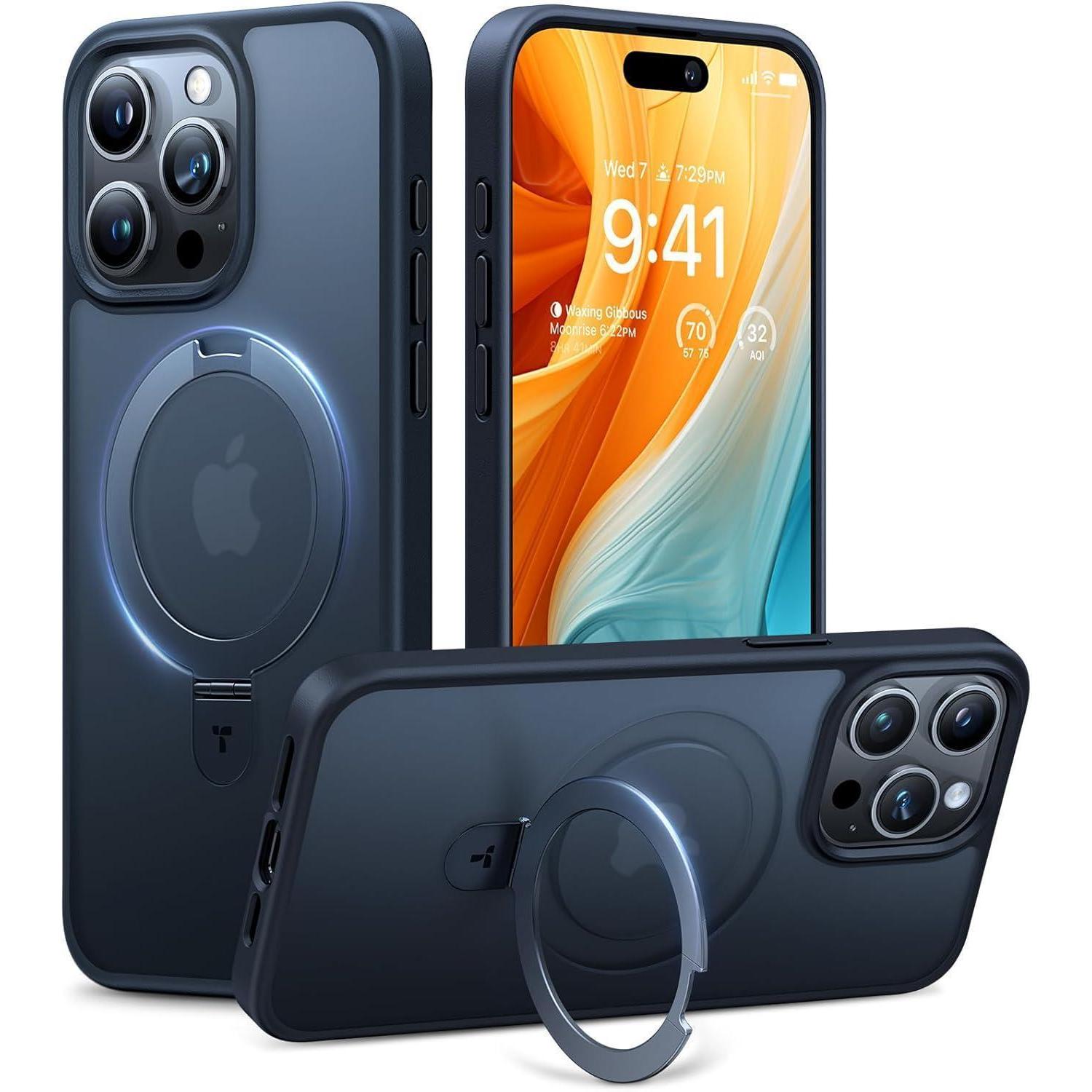 Torras Ostand Iphone 15 Pro Hülle Magsafe Militärschutz Stoßfest Schwarz