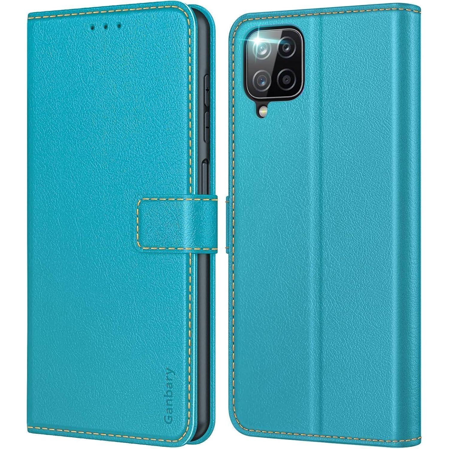 Leder Handyhülle Samsung Galaxy A12 M12 Klapphülle Azurblau