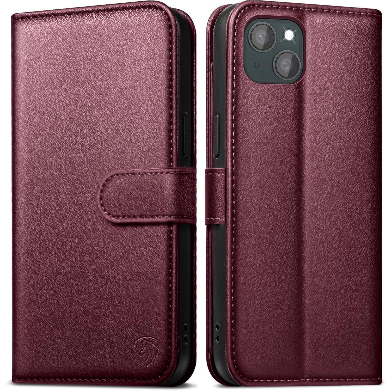 Easdnb Iphone 15 Handyhülle Weinrot Schutzhülle Rfid Standfunktion