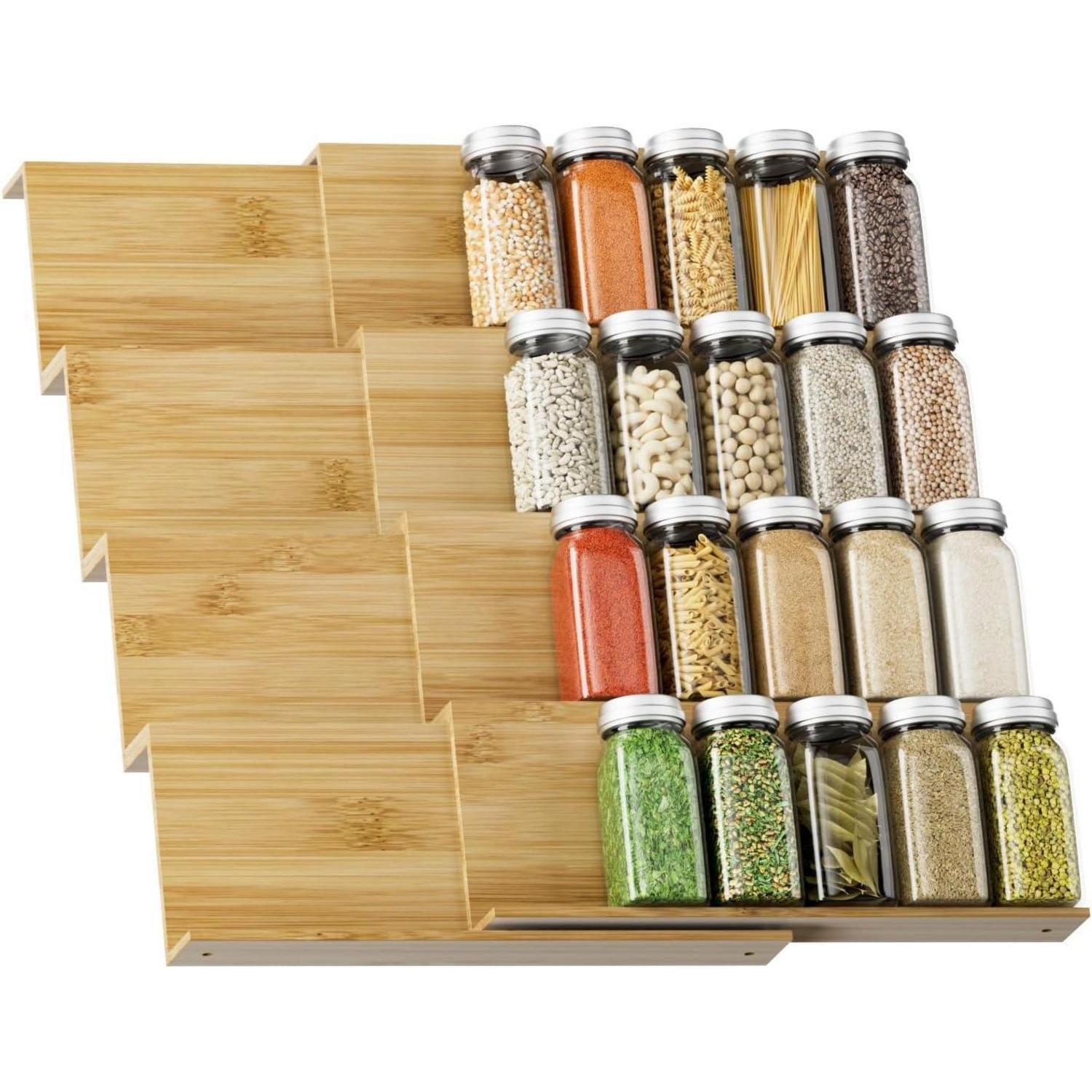 Exabang 8er-set Gewürzregal Schublade Ausziehbar 30-60cm Natur