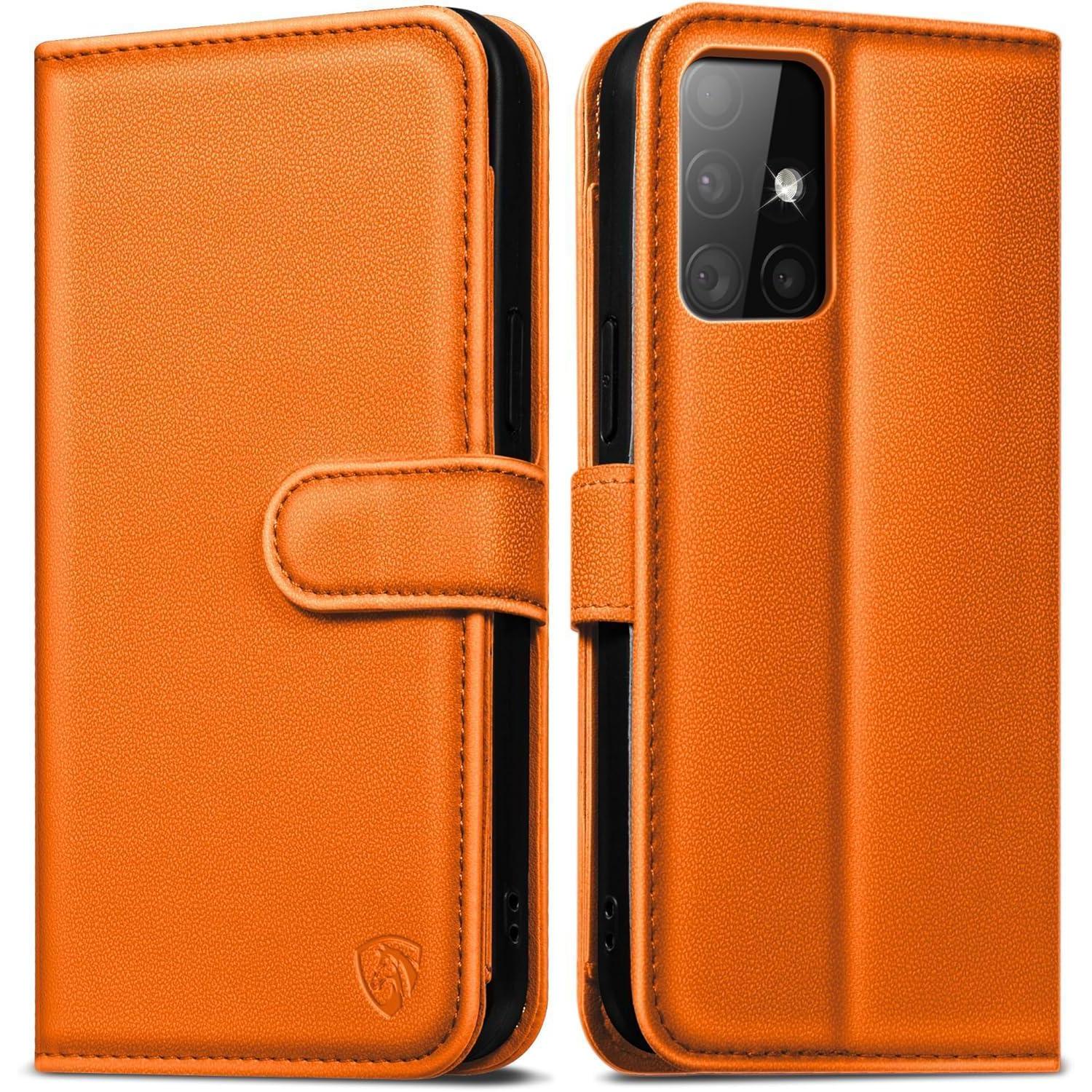 Handyhülle Samsung Galaxy A51 Rfid Schutz Glas Leder Orange