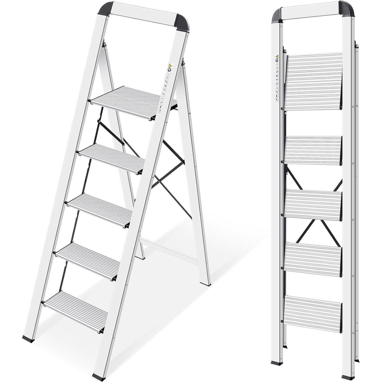 Stufenleiter Aluminium Handlauf Klappsicherung 150kg Silber 5 Stufen
