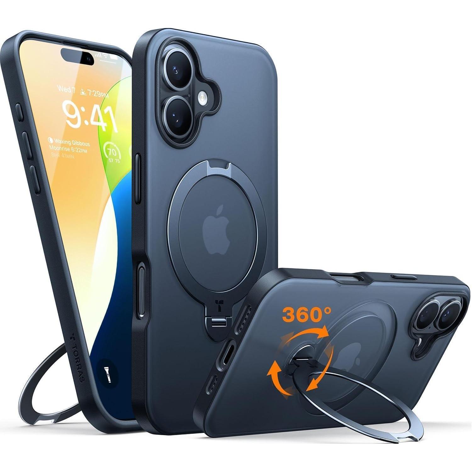 Torras 360° Ostand Spin Hülle Für Iphone 16 Magsafe Magnetisch Schwarz