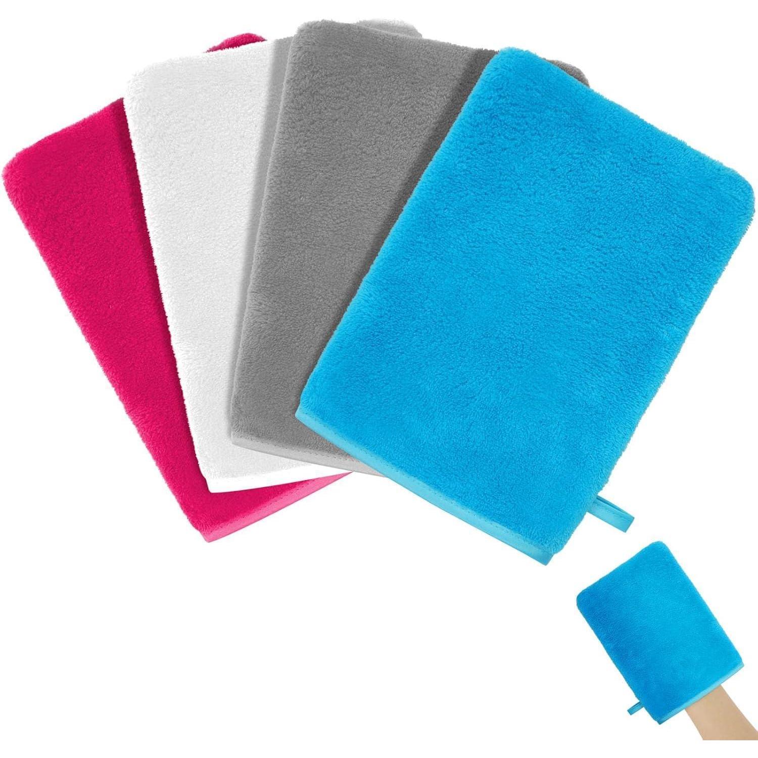 Waschhandschuhe Frottee Korallensamt 4 Stück Grau Weiß Blau Rosa