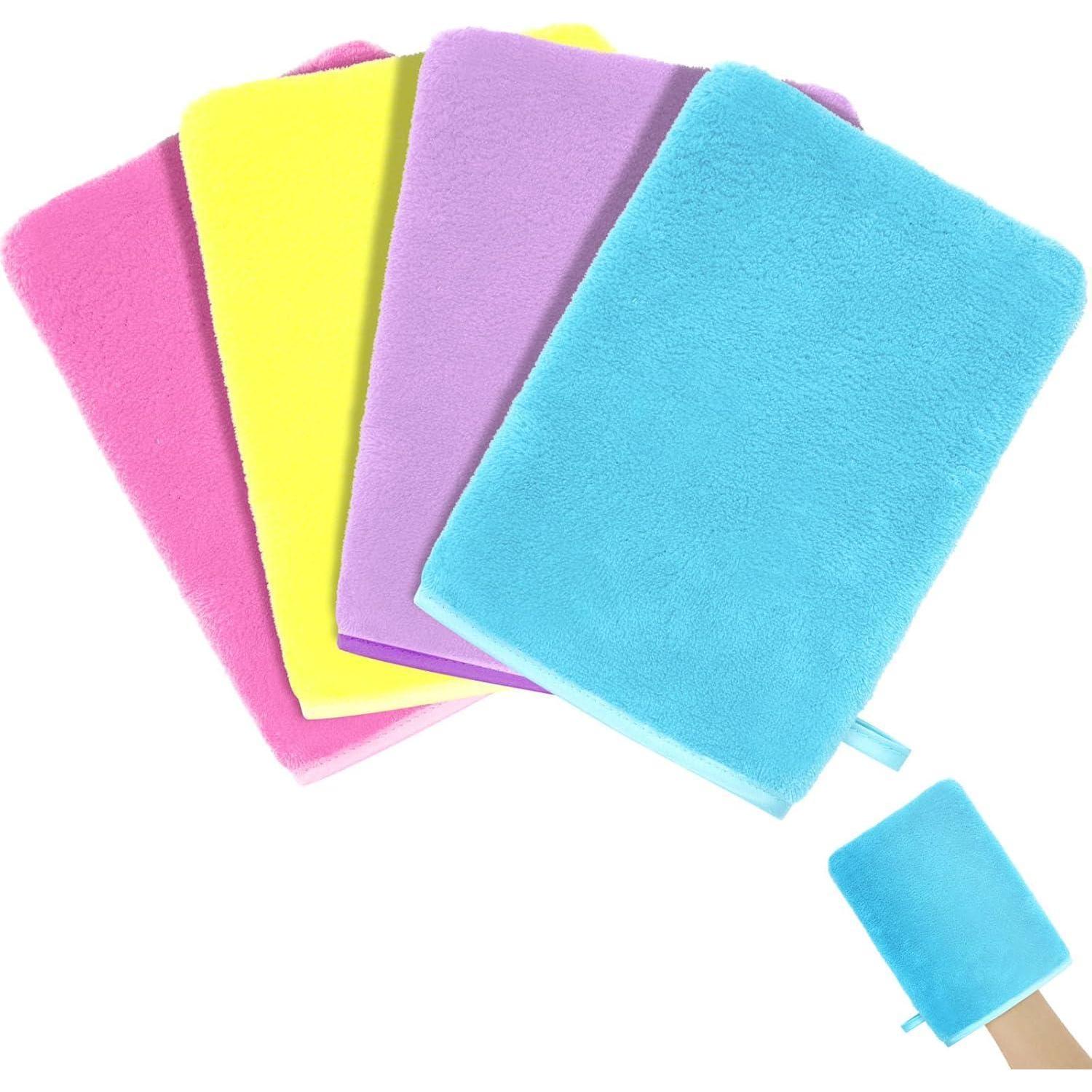 Waschhandschuhe Frottee Korallensamt 4 St&xfcck Blau Rosa Gelb Lila