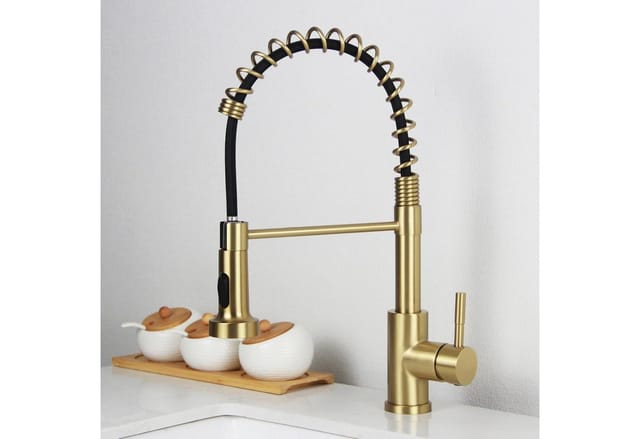 Wasserhahn Küche Ausziehbar Brause Edelstahl304 360 Gebürstetes Gold