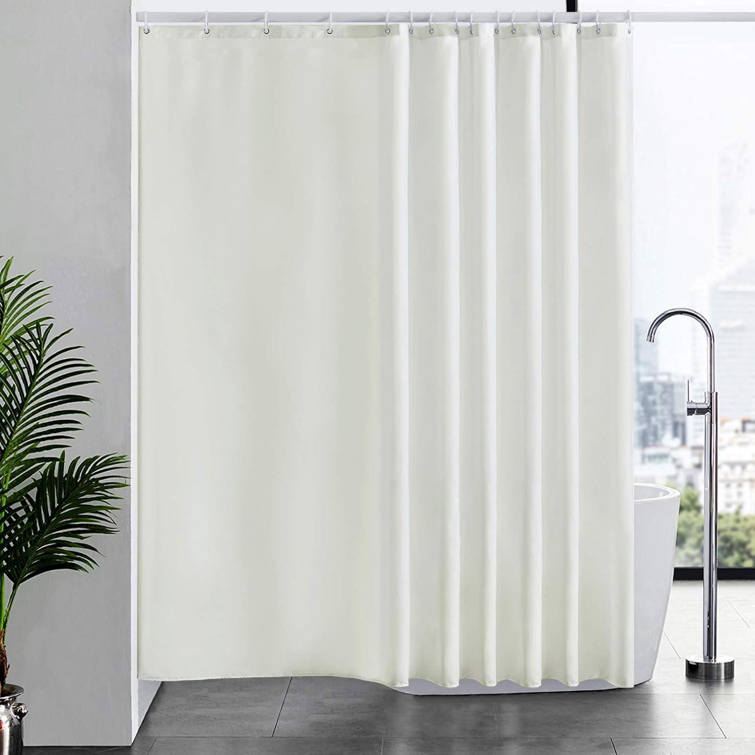 Duschvorhang Überlänge Beige Polyester Stoff Wasserabweisend 244x200 Cm 16 Ringe