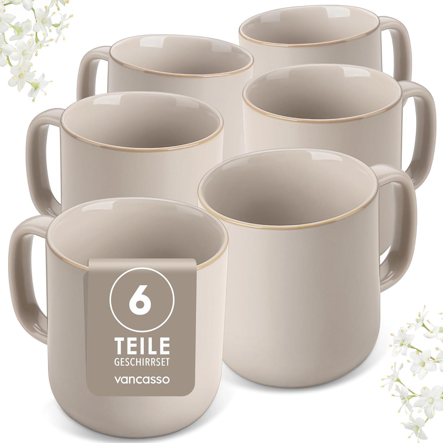 Kaffeetassen Set 6er Henkel 480ml Kaffeetassen Set 6 Soft Beige