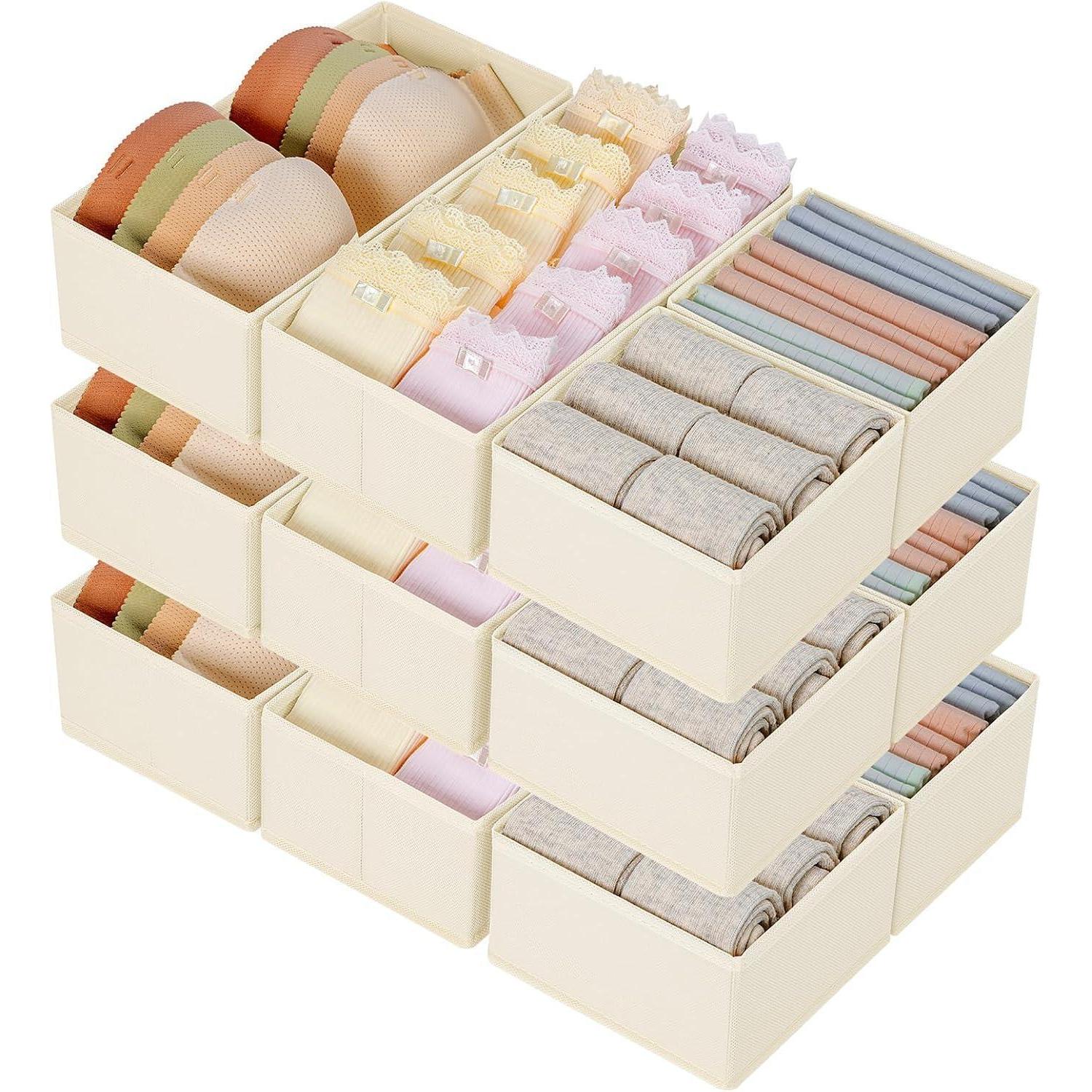 Schubladen Organizer Kleiderschrank Unterwäsche Stoff 12 Stück Beige